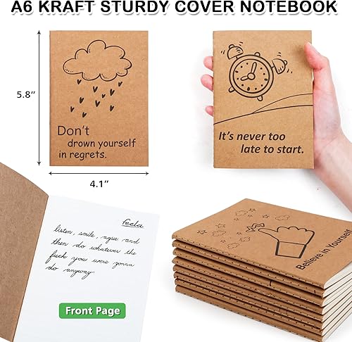 Miniatura 9 de Paquete de 15 cuadernos de papel kraft A6, 15 diseños lindos mini cuadernos de bolsillo y diarios, cuaderno pequeño de motivación con forro de Feela