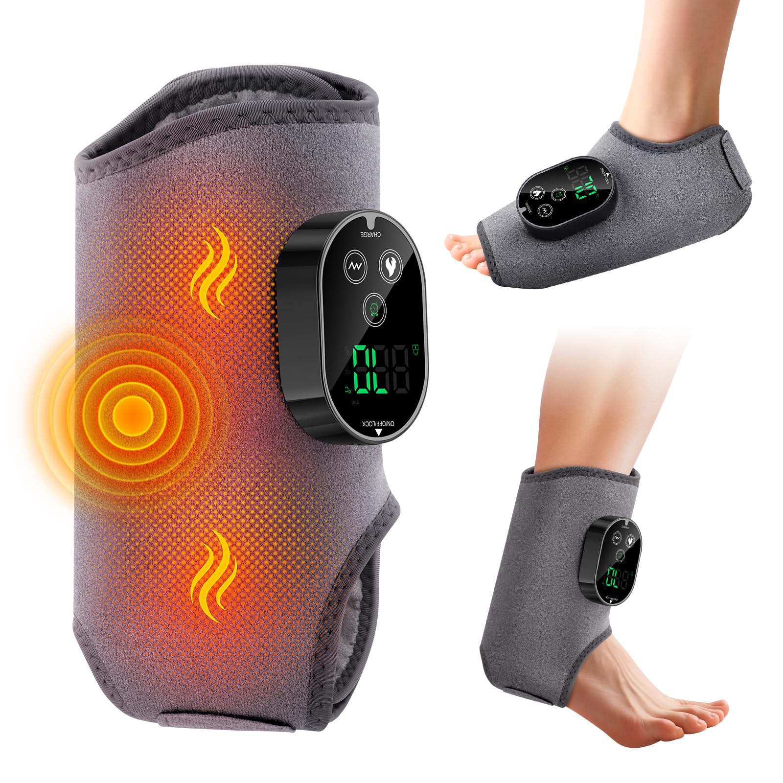 Tobillera térmica inalámbrica con 6 ajustes de calor, 3 vibraciones y temporizador, recargable para pantorrilla y pie