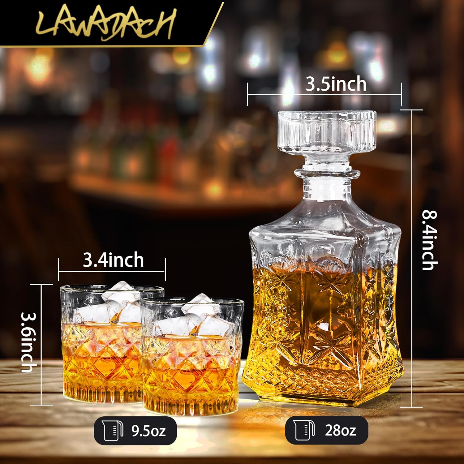 Whiskey Decanter for Men, Glass Liquor Decanter Set with 2 Whiskey Glasses, Decanter for Tequila,Bourbon, Scotch, Brandy and Vodka, Gift for Men, Ideal Home Bar Decor - 28oz - Image 5