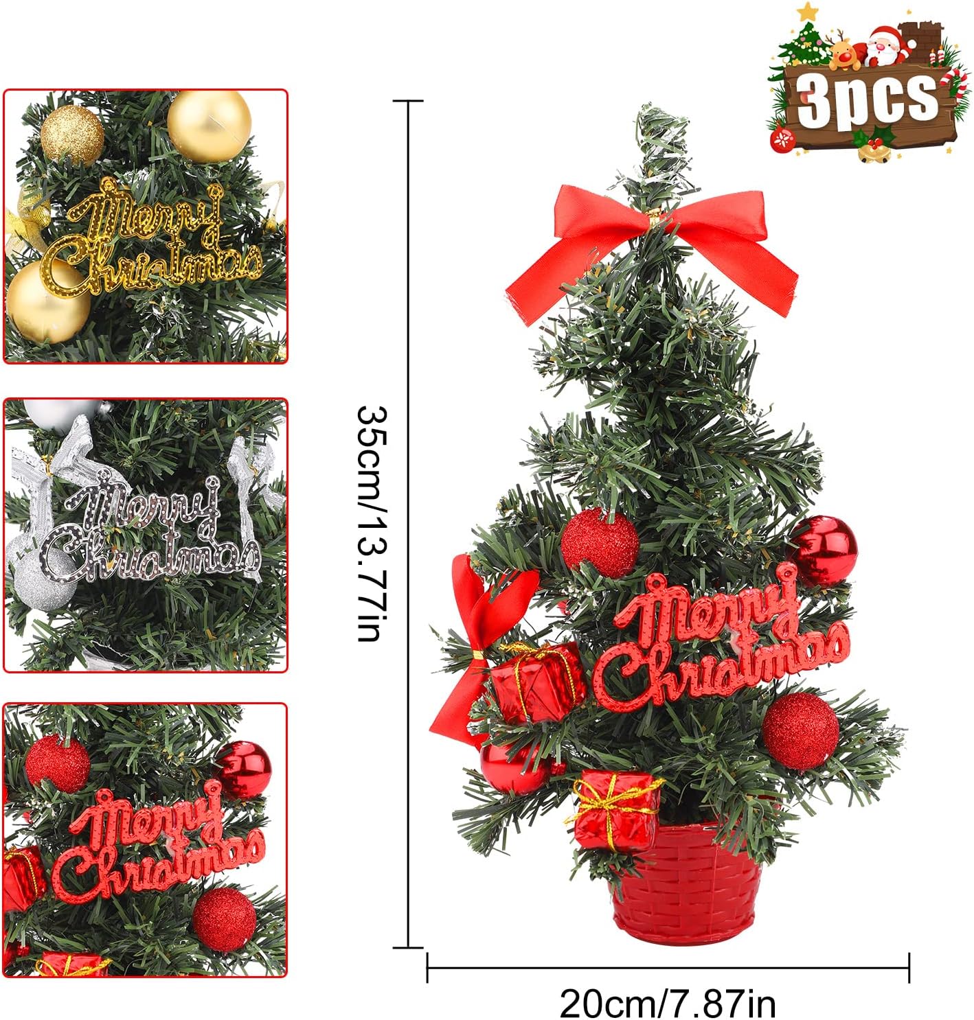 3 Pack Mini Christmas Tree Tabletop Christmas Tree 30cm Artificial Christmas Tree Desk Christmas
