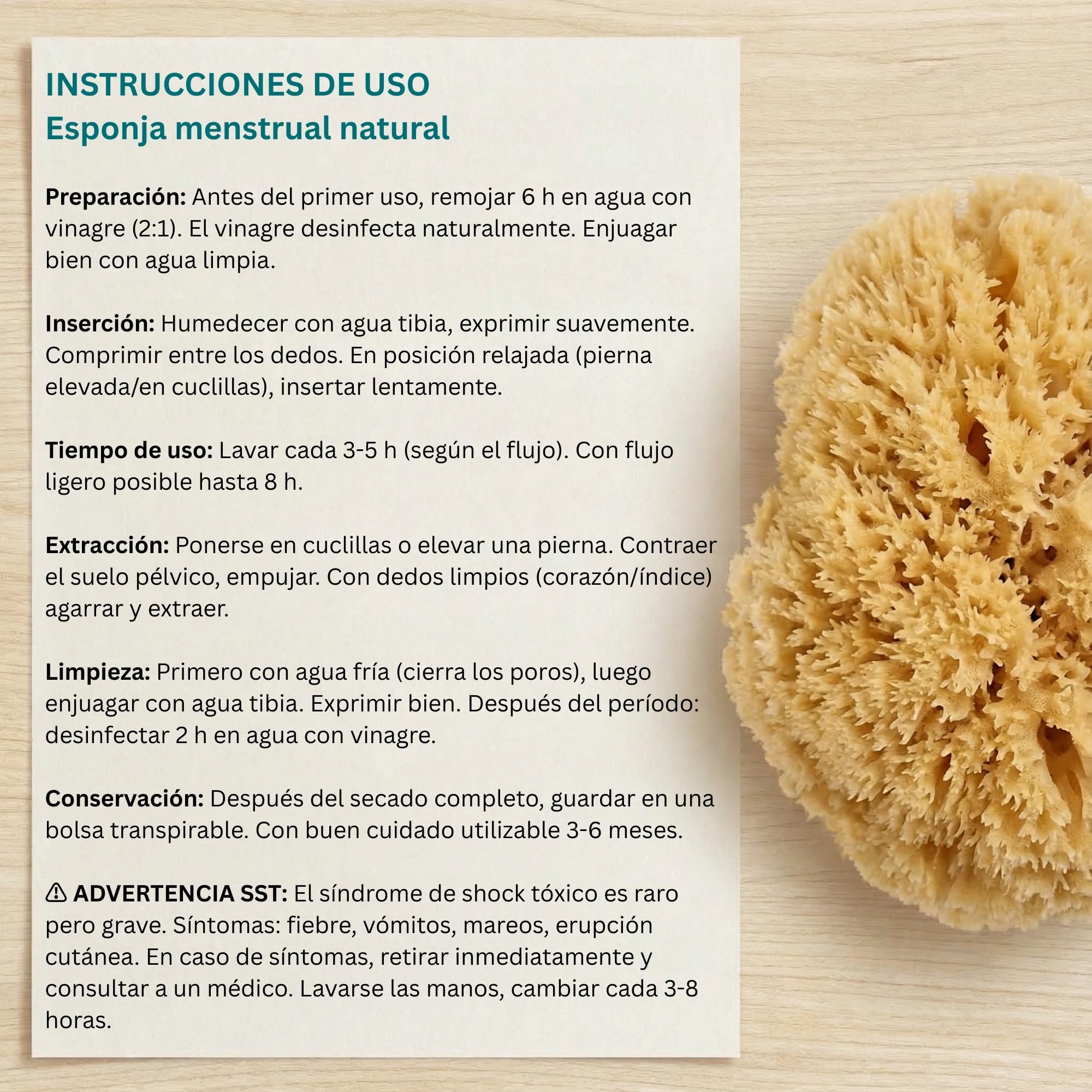 tom&pat® Esponja menstrual natural con hilo • alternativa a tampones • lavable y reutilizable • Dermatest excelente • caja hermética de viaje • calidad mediterránea Grecia (Talla M / 5 x 5-7 cm)