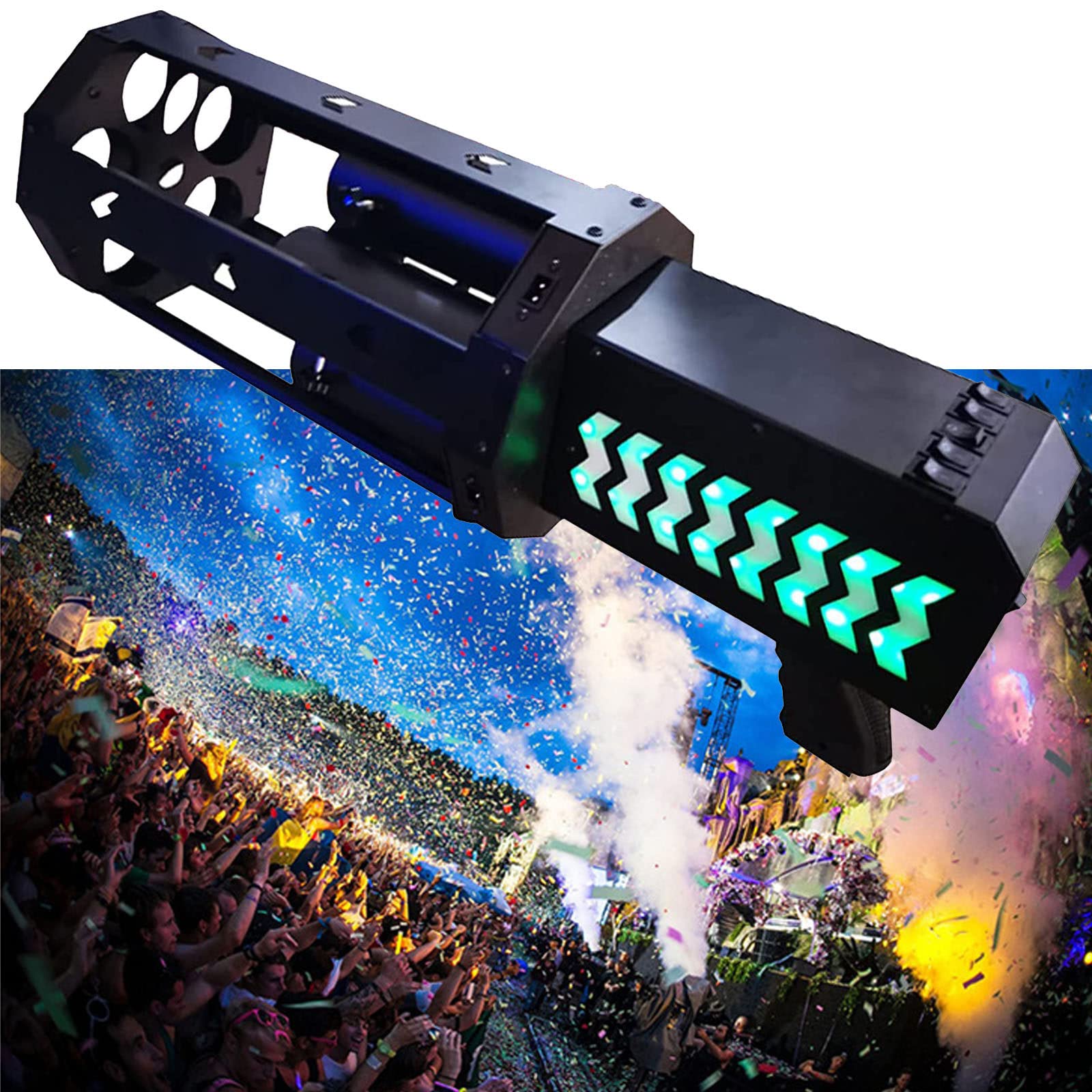 MINRUN Cañón Lanzador de Confeti de Cinco Tubos de Mano, Tirador de Confeti Eléctrico, Máquina de Chorro de Confeti Electrónico LED, para Fiesta de Halloween, Efecto Atmósfera Escenario Barra Boda