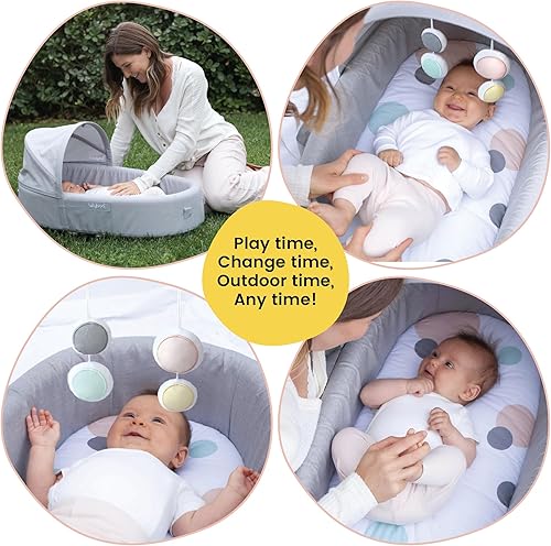 Miniatura 6 de Lulyboo Cama portátil de viaje para bebé, para interiores y exteriores, mochila ajustable, impermeable, ligera, incluye cambiadores, juguetes de