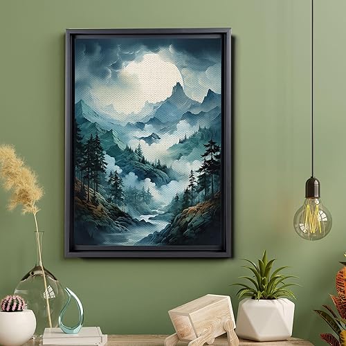 Miniatura 5 de DustinWay Framed Canvas Print Wall Art Set of 3 Green Forest Mountain Photography Modern Art Minimalist Nature Decor