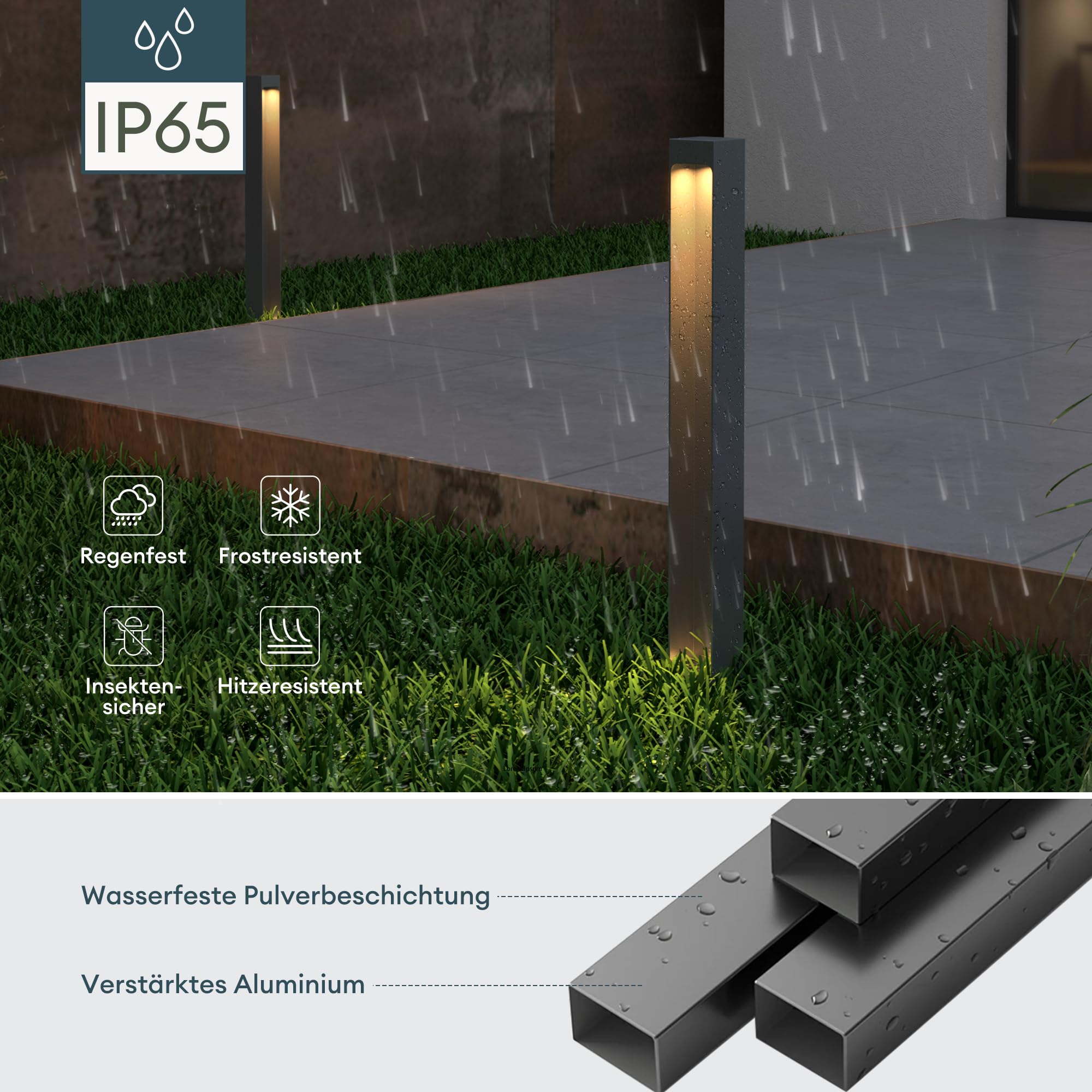 Mai & Mai Lampione da Giardino 3000K, IP65, 6X6X40cm | Luminoso da Giardino, Paletti Esterni Led, Alluminio, Parchi, Aree Residenziali e Ingressi BaldersLights, Sabbia grigio
