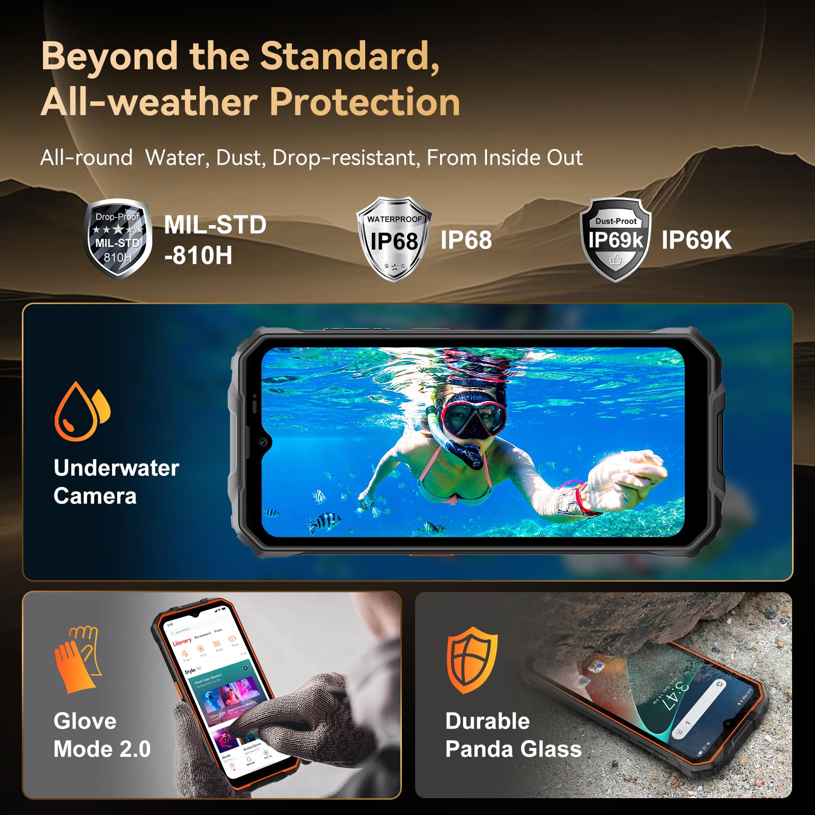 OSCAL MARINE 2 Telefono Indistruttibile 2026 Android 15 Gemini Al 2.0,11000mAh Rugged Smartphone,12GB+64B/2TB Celluare Antiurto, 6.56"'HD+90Hz,AI