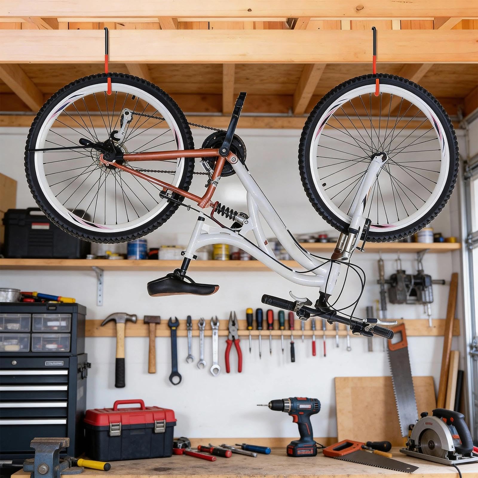 8 Pezzi Appendi Bici, Robusto Gancio Biciclette, Grande a Forma di S Ganci per Appendere Bici, per Appendere Biciclette, Vasi da Fiori, Attrezzi da Giardino, Nero e Arancione