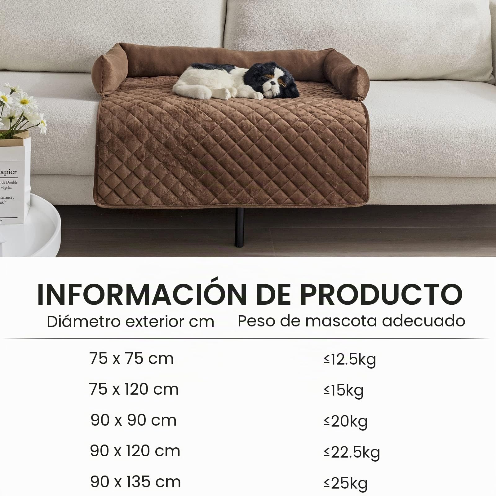 OKYUK Cama para Perros, Protección para Sofá, Hecha a Mano, Lavable, Cojín y Alfombrilla para Perros Grandes, Medianos y Pequeños (Café, 75 x 75 cm)