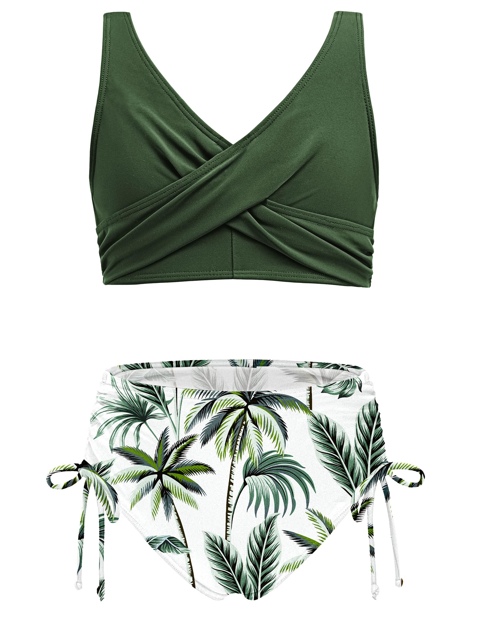 Arshiner Mädchen Bikini Set V-Ausschnitt Wickeloptik Tankini Hohe Taille Bikinihose mit Kordelzug Kinder Meerjungfrau Leoparden Badeanzug Zweiteiliger Bademode 7-16 Jahre