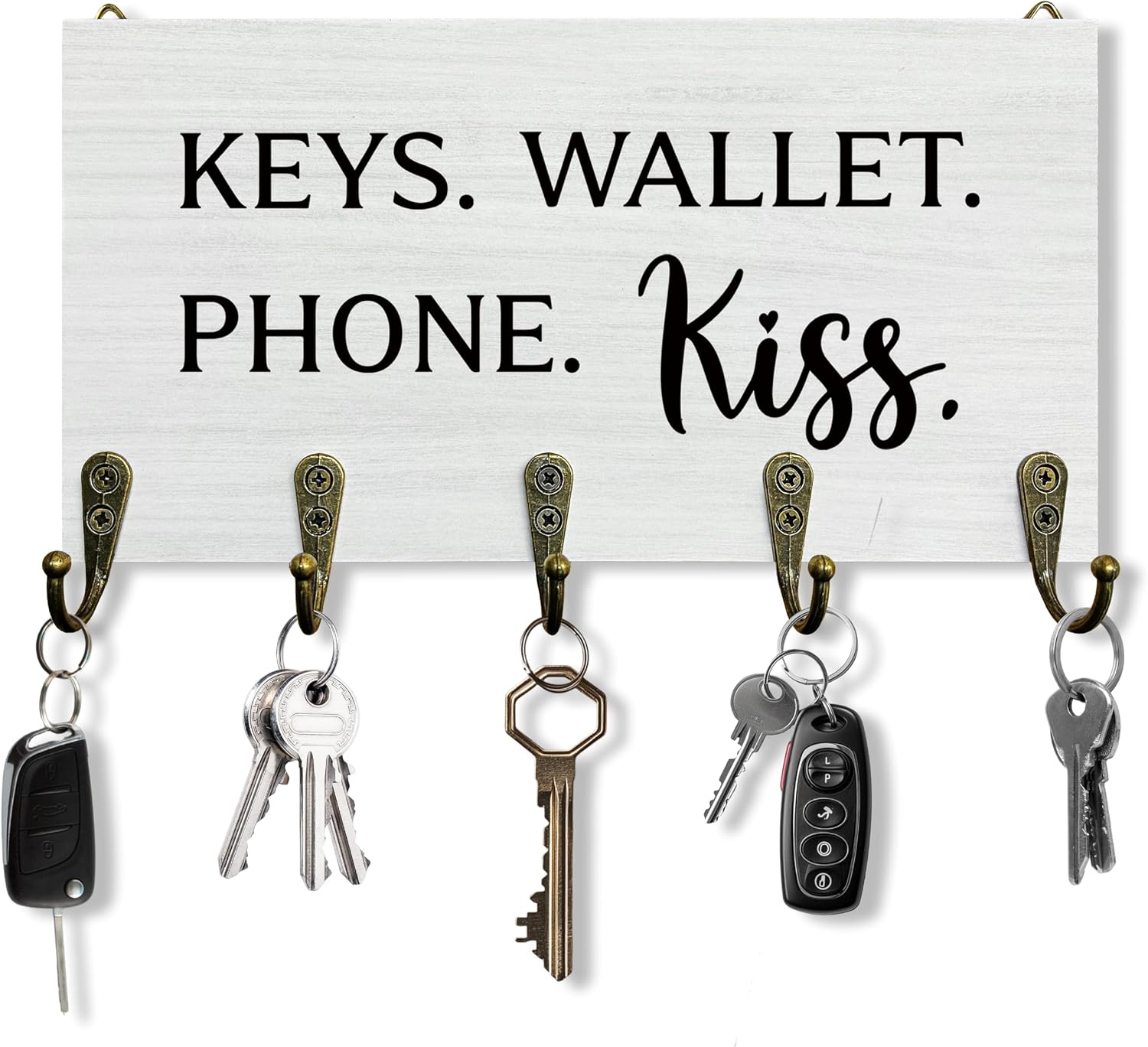 Keys Wallet Phone Kiss Key Holder for Wall 10"x5.12", Entryway Key Hanger Wall Mount, Gifts for Couples Family Cute House Wooden Hanging Keys Holder Decor for Entryway Front Door(5 Hooks)