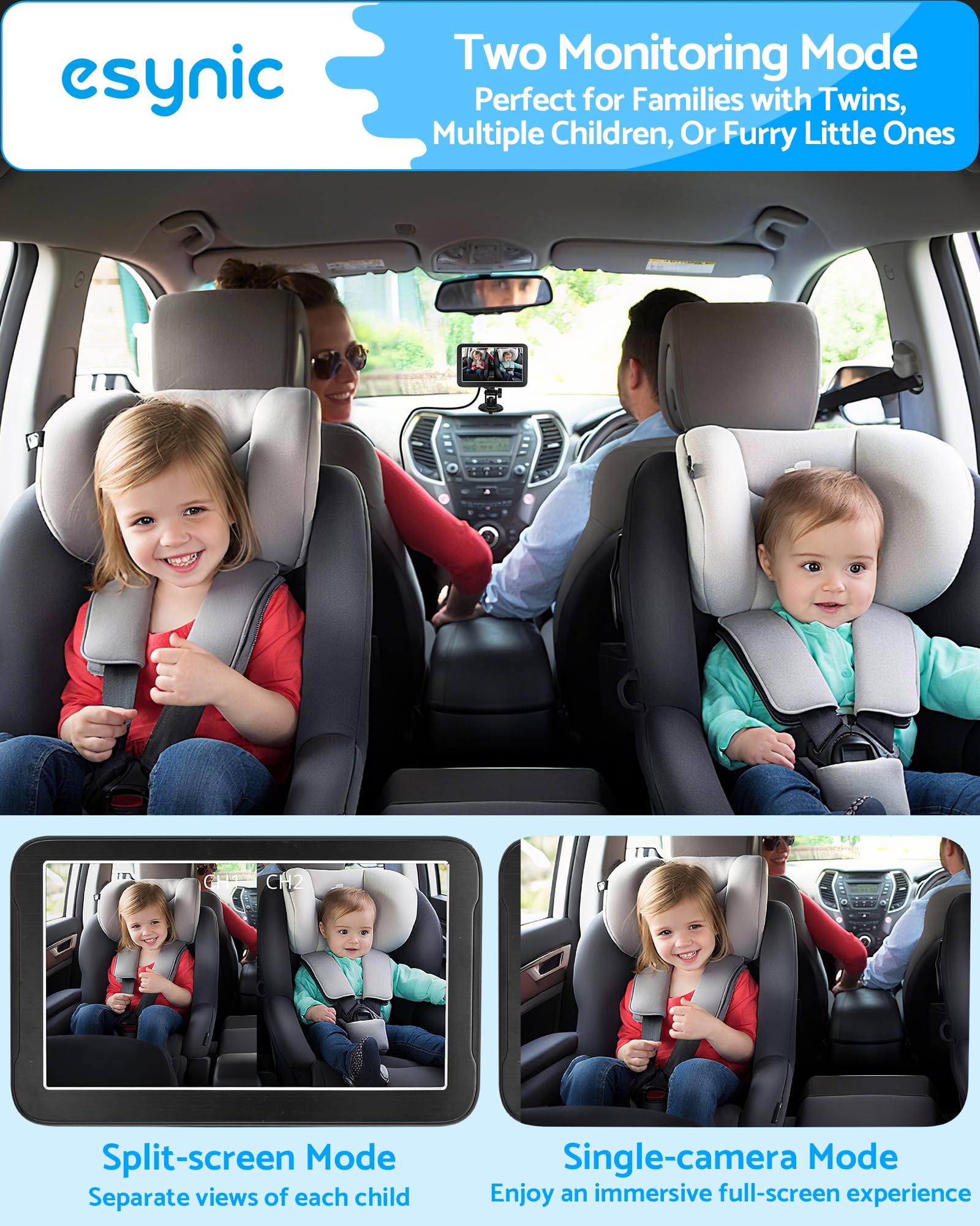 VECHTEL Auto Monitor 6,86'' IPS für Baby, Doppelkamera 720P, Baby