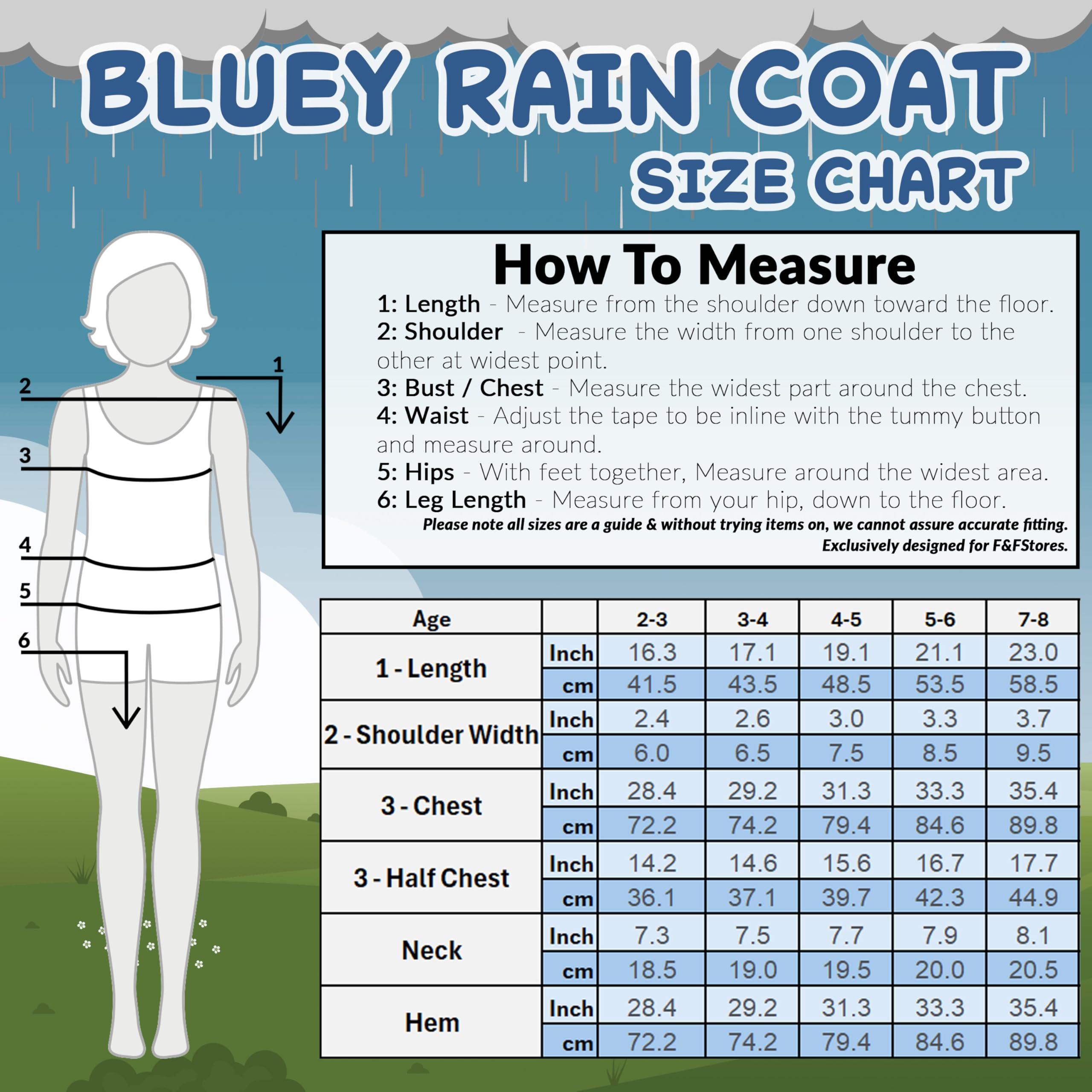 Bluey Chubasquero para Niñas, Poncho Impermeable con Capucha y Bolsillos