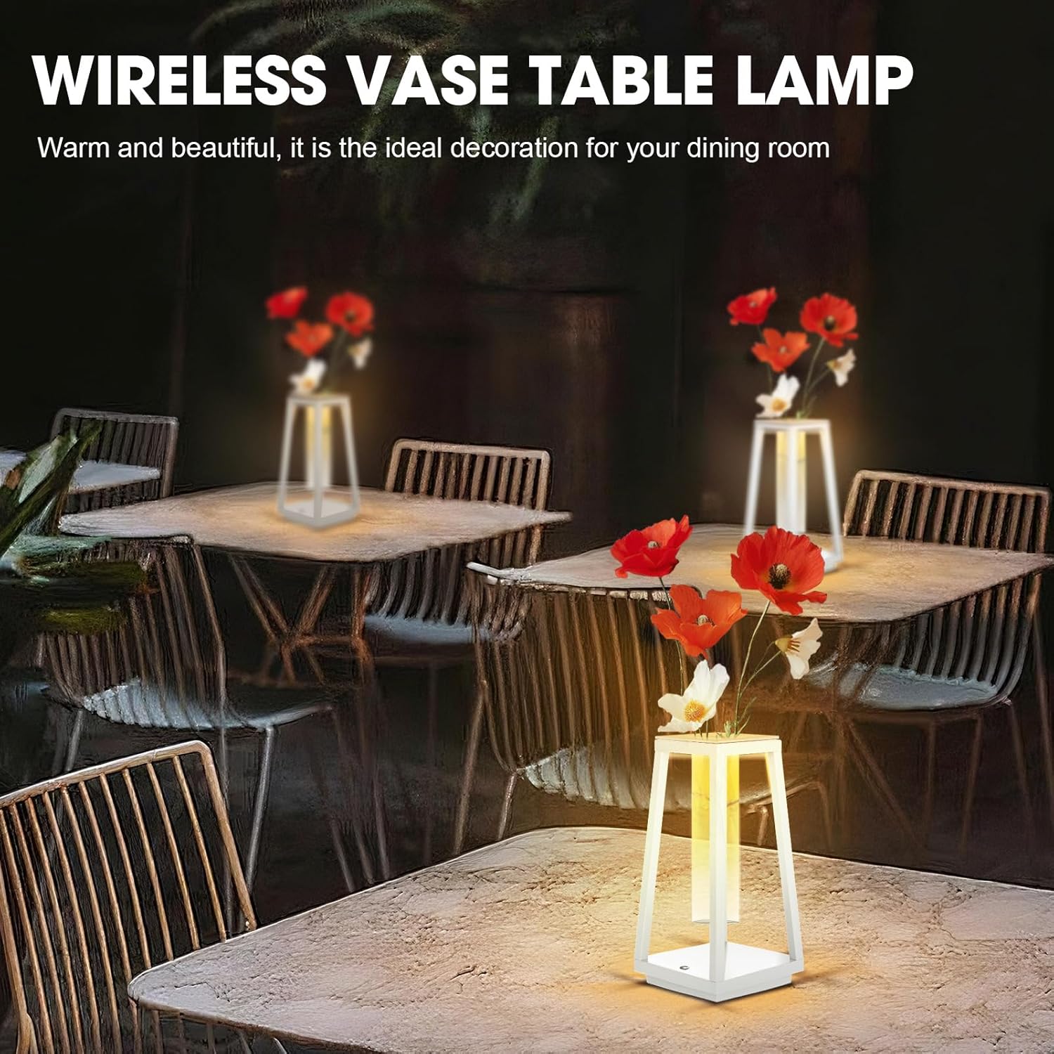 LAVAED Cordless LED Touch Table Lamp,Rechargeable Desk Lamp 4000mAh, 3 Colors Stepless Dimmable Battery Operated Portable Lamp Waterproof Trapezoidal Vase Lamps for Bedroom Decor, Living Room(White)