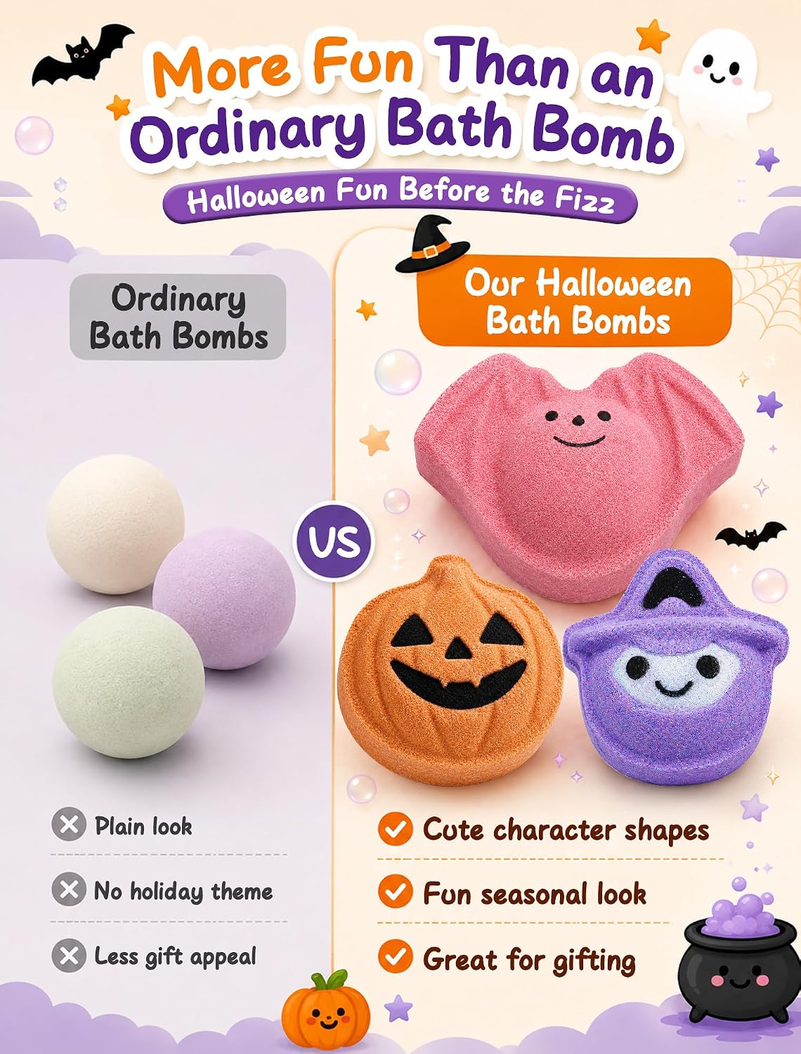 OKPOW Halloween Bath Bombs for Kids: 6 Cute Shapes for Boo Basket Stuffer