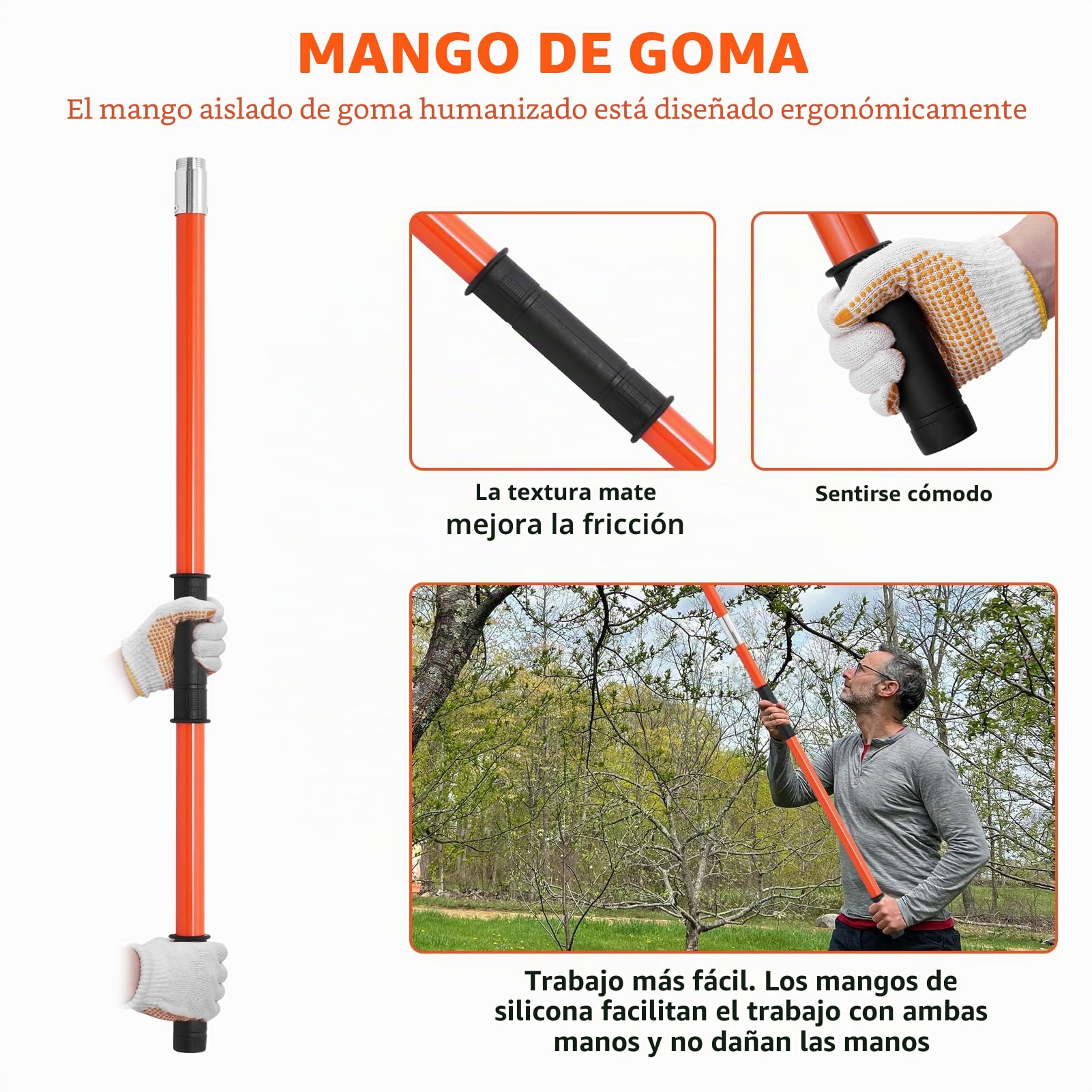 Sierra de poste manual, podadora de árboles extensible de 7 a 27 pies, hoja de acero afilada y tijeras, podadora de ramas altas, recortadora de ramas con 8 asas ligeras de fibra de vidrio, para podar