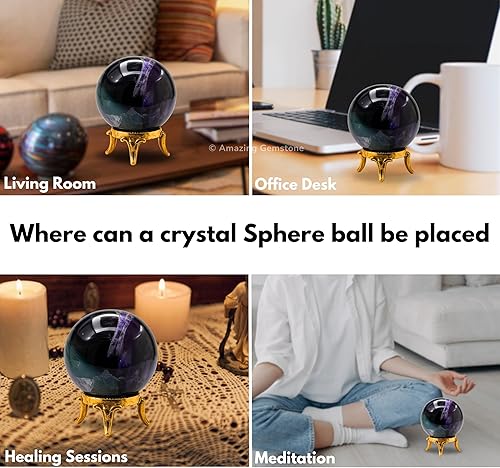 Vista 329 de Amazing Gemstone Black Tourmaline Crystal Ball with Stand - 2" Inches Crystal Sphere Meditation Balls for Witchcraft and Decorative Balls