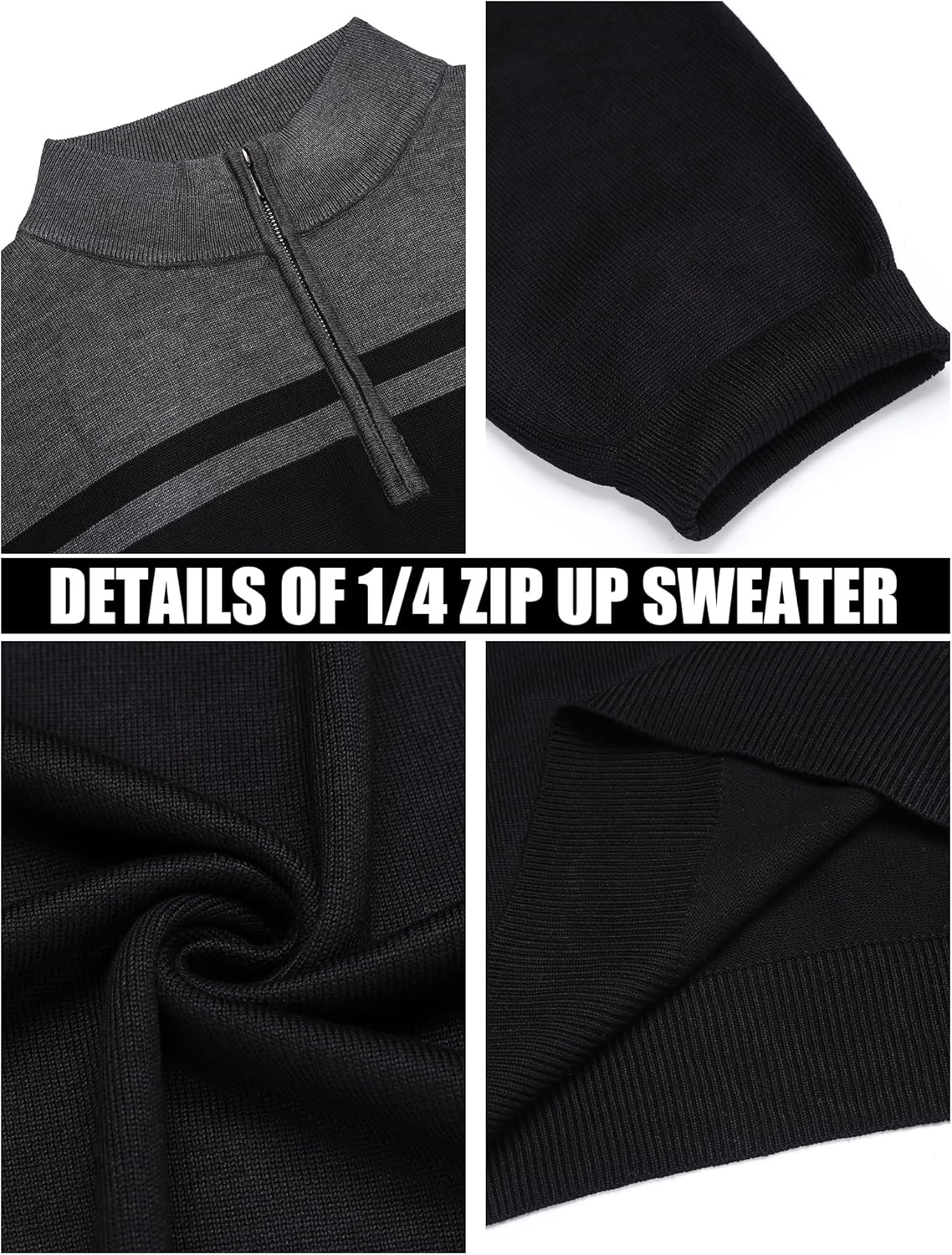 COOFANDY Men's Quarter Zip Up Sweaters Slim Fit Lightweight Mock Neck Pullover Casual Polo Sweaters
