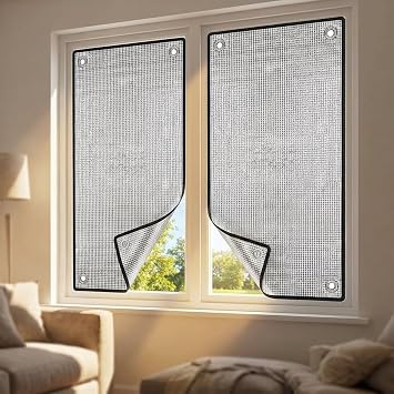 Aluminum Window Insulation Film, Total Blackout Window Cover for Privacy, Thermal Heat Control Sun Blocking Reflective Tint with Suction Cups, Reusable Shade for Home RVBlack,16"W x 72"H
