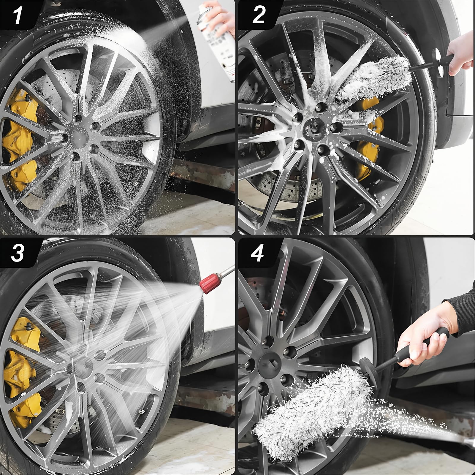 Kit Di Spazzole Per Cerchi Auto Detailing,Spazzola In Microfibra Antigraffio,Lavabile Lavatrice,Strumento La Pulizia Ruote E Pneumatici,Ideale Auto,Camper,Passaruota,Motori Terminali Scarico(Black + B
