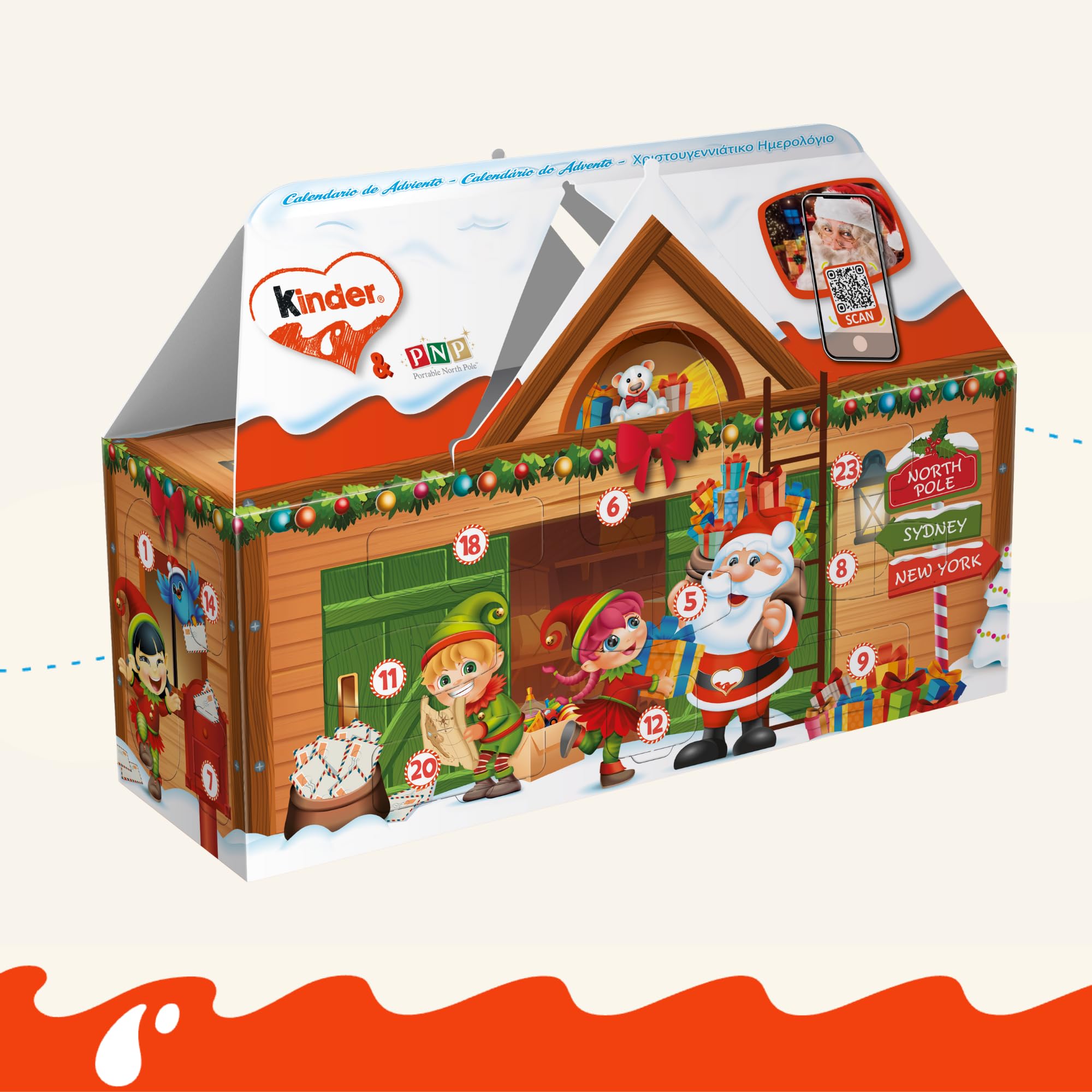 Pack Kinder Casita 3D Calendario de Adviento con Chocolates + Postal Navideña + Gorro de Papá Noel, Edición especial de Navidad, Ideal para regalar