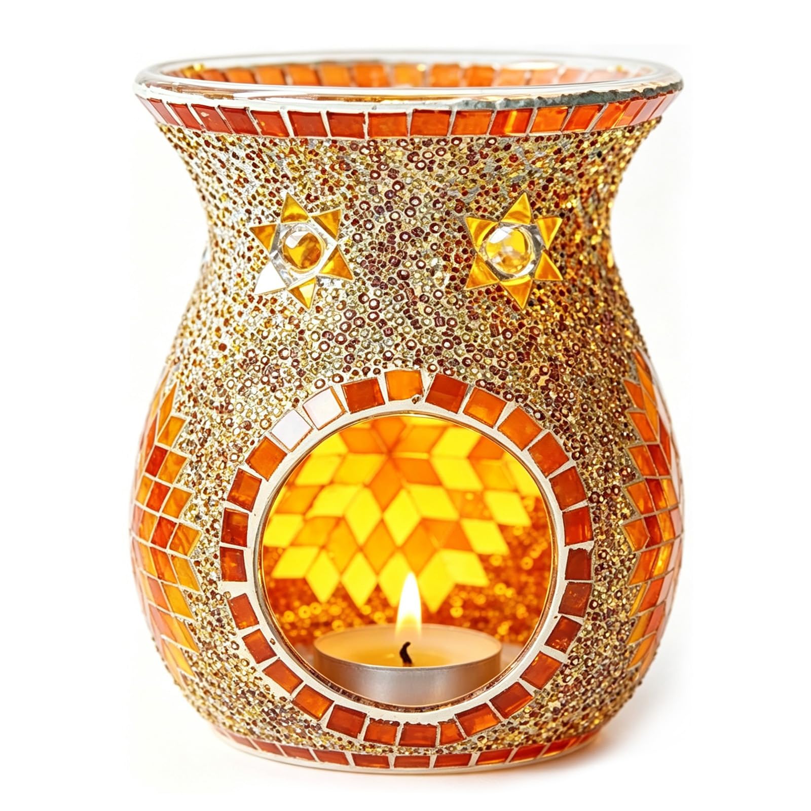 Lampe parfumée en verre mosaïque orange, l'idée cadeau idéale pour la maison