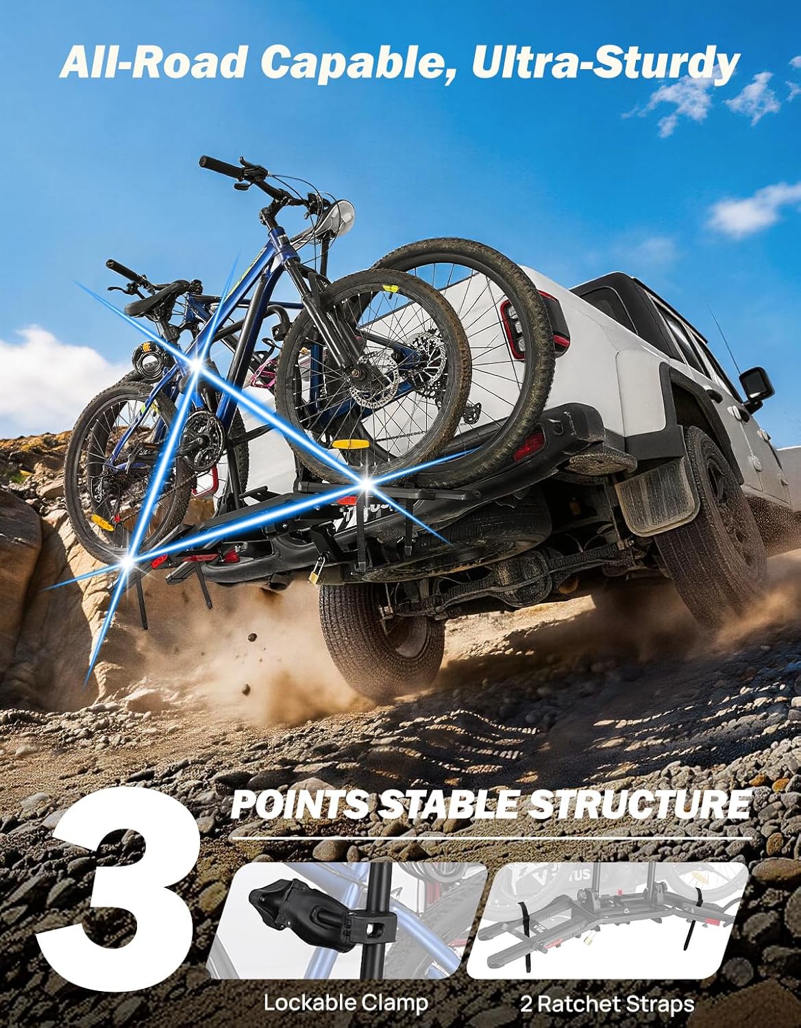 JOYTUTUS Hitch Bike Rack for 2 Bikes, 100 lbs Capacity Bike Rack for Car, SUV, Truck with 1¼” & 2” Receiver, Easy Tilting, Folding & Secure Locking, Anti-Wobble, Fits Most Wheelbase Lengths(Max 53'')