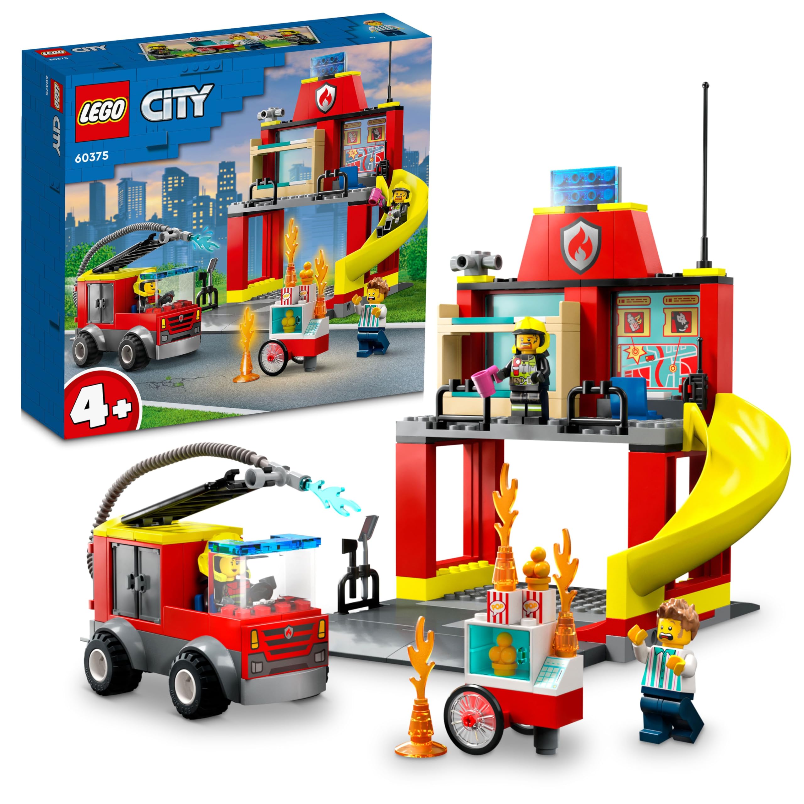 LEGO City Fire Station and Fire Truck 60375 Building Toy Set; Fun Starter Playset with 3 Minifigures for Ages 4+