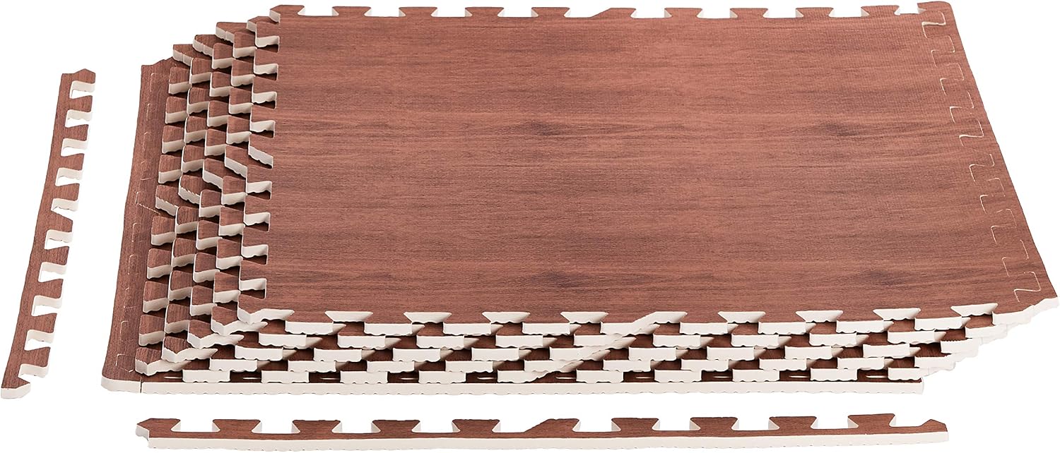 Amazon Basics Wood Print Foam Puzzle Mat Interlocking Tiles