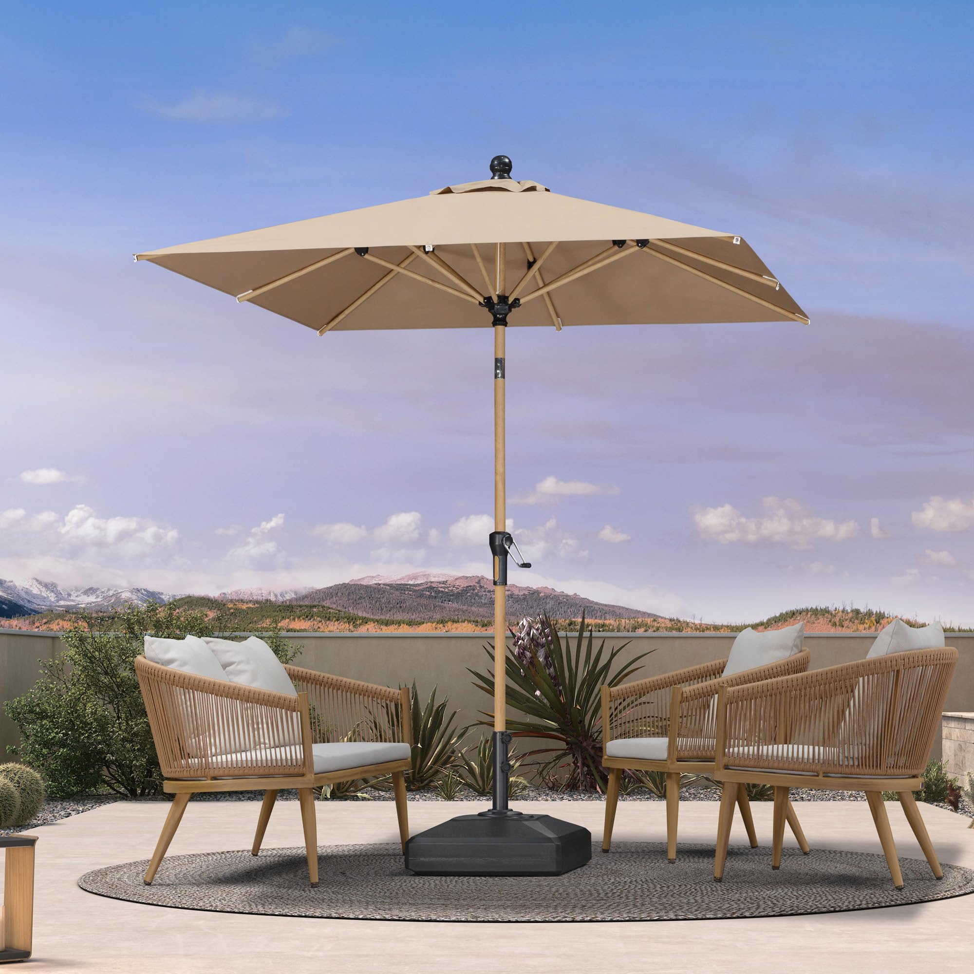 PURPLE LEAF 6.5' x 6.5' Square Patio Umbrella Market Umbrella Aluminum Outdoor Table Umbrella with Push Button Tilt & 8 Sturdy Ribs and Crank