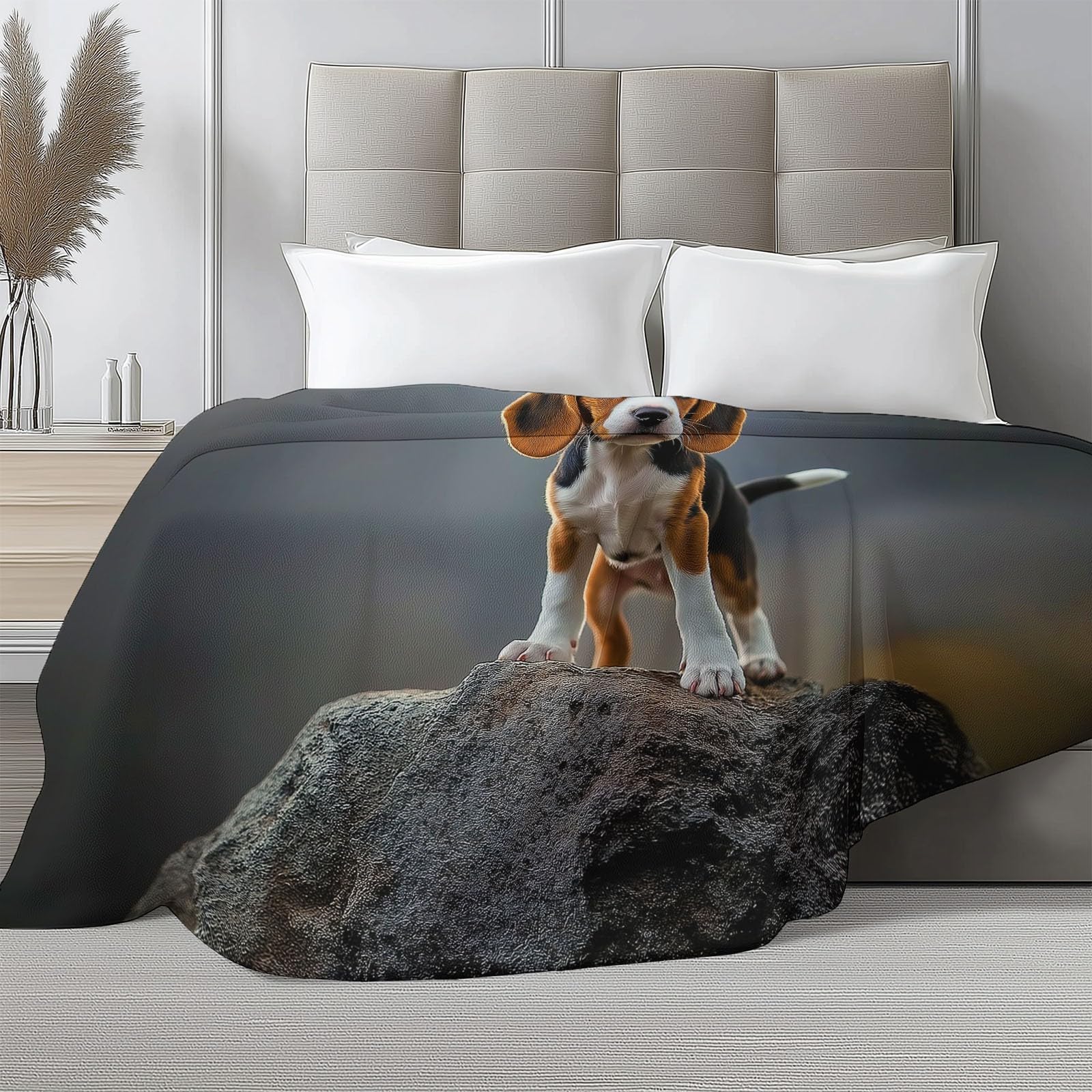 Générique Couvertures en Molleton de Flanelle Animal Chiot Montagne Couverture Chaude et légère pour Toutes Les Saisons – Plaid Polaire Anti-Boulochage pour lit, canapé, Sofa, Gris, 150 x 200 cm