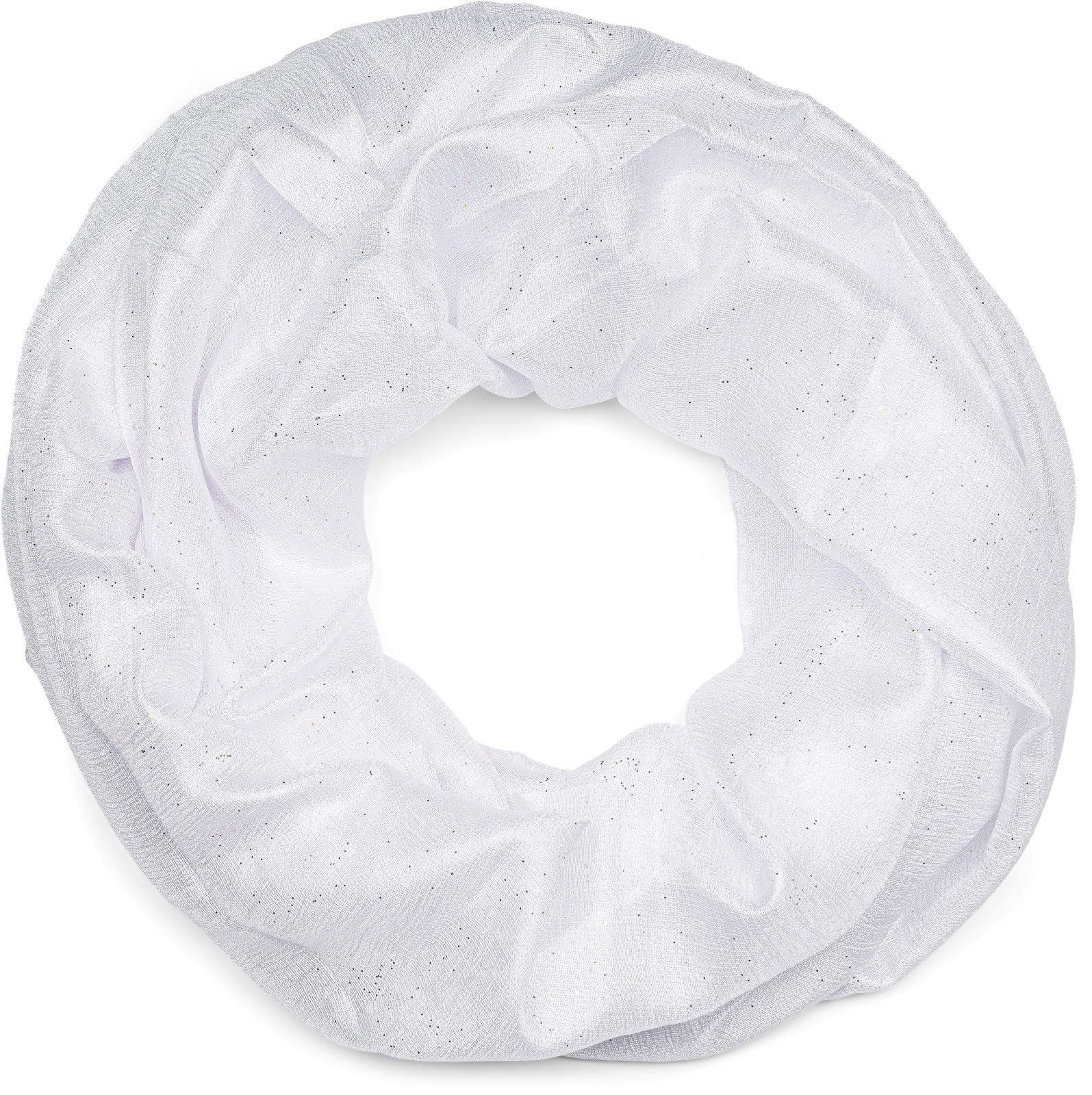 Stylebreaker Women's White Loop Scarf Light And Silky With Glitter In Plain Colours, Tube Scarf, Shawl 01016214, Colour: