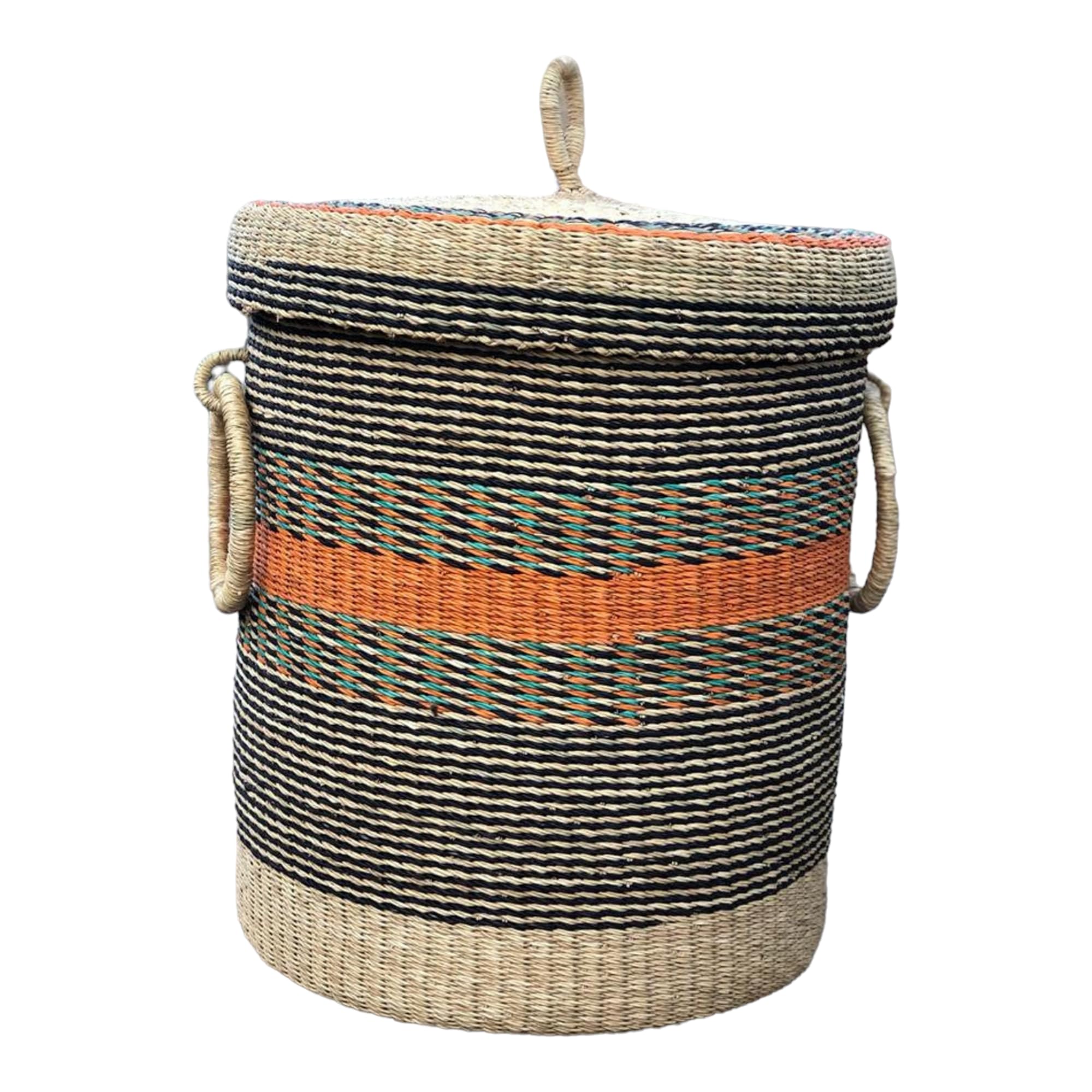 Laundry Basket with Lid, Laundry Hamper, Woven Laundry Basket, Straw Laundry Basket Storage,Laundry Decor Basket (Small)
