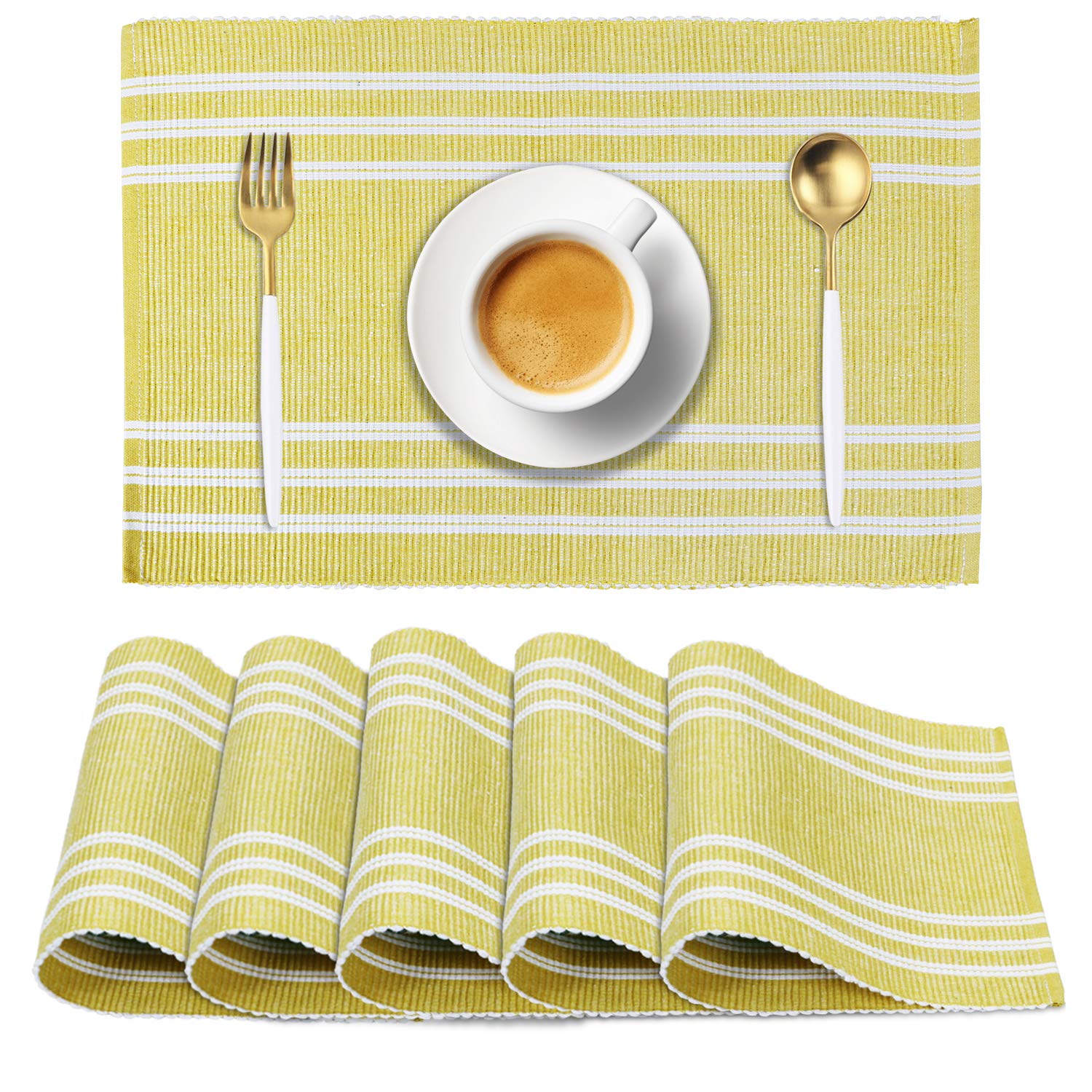HOKIPO Blue Ribbed Placemats & Table Runner -24