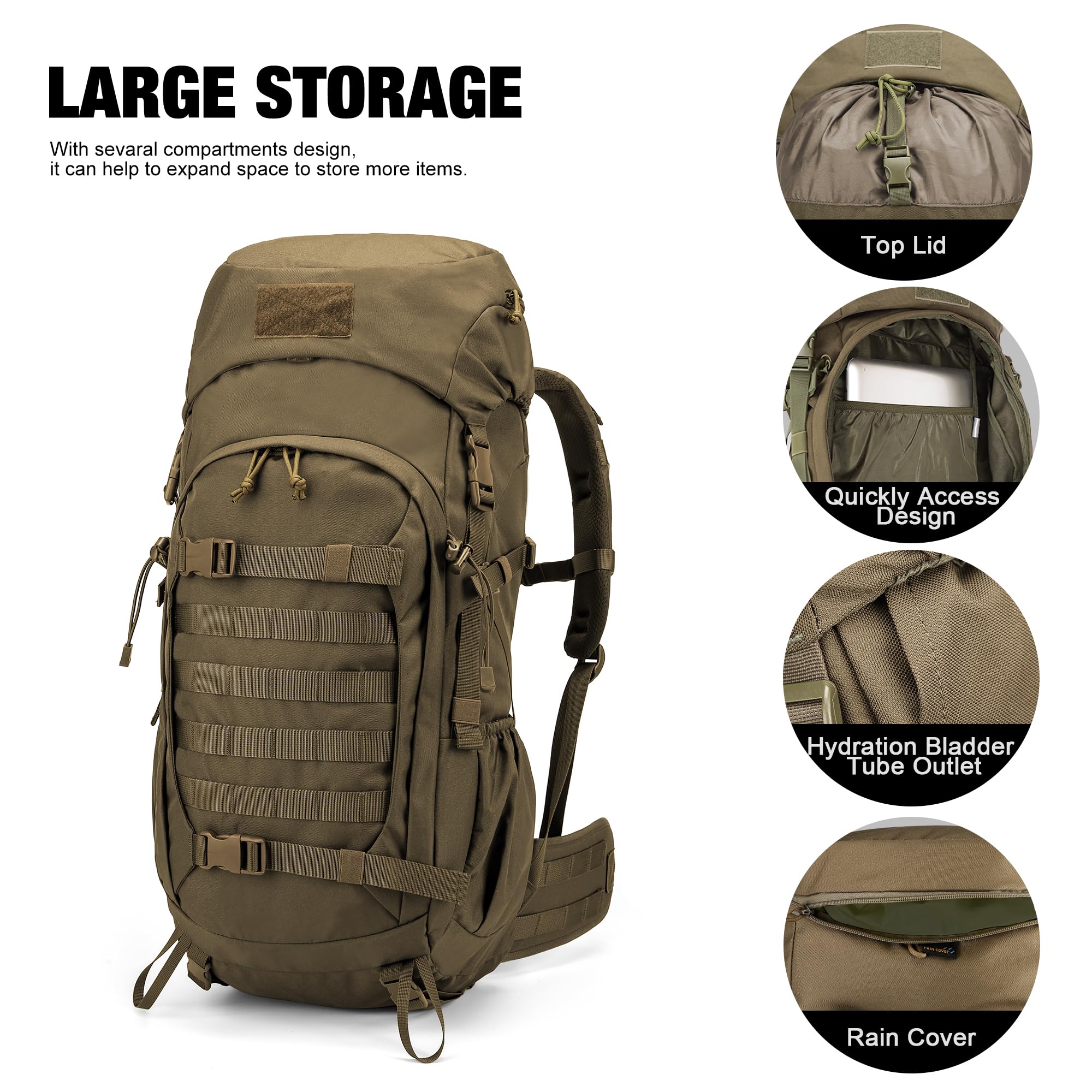 Mardingtop 50 Liter Taktischer Rucksack Trekkingrucksacke mit Regenhülle Reiserucksack für Backpacker Outdoor Wanderrucksäcke für Trekking,Wandern und Reisen