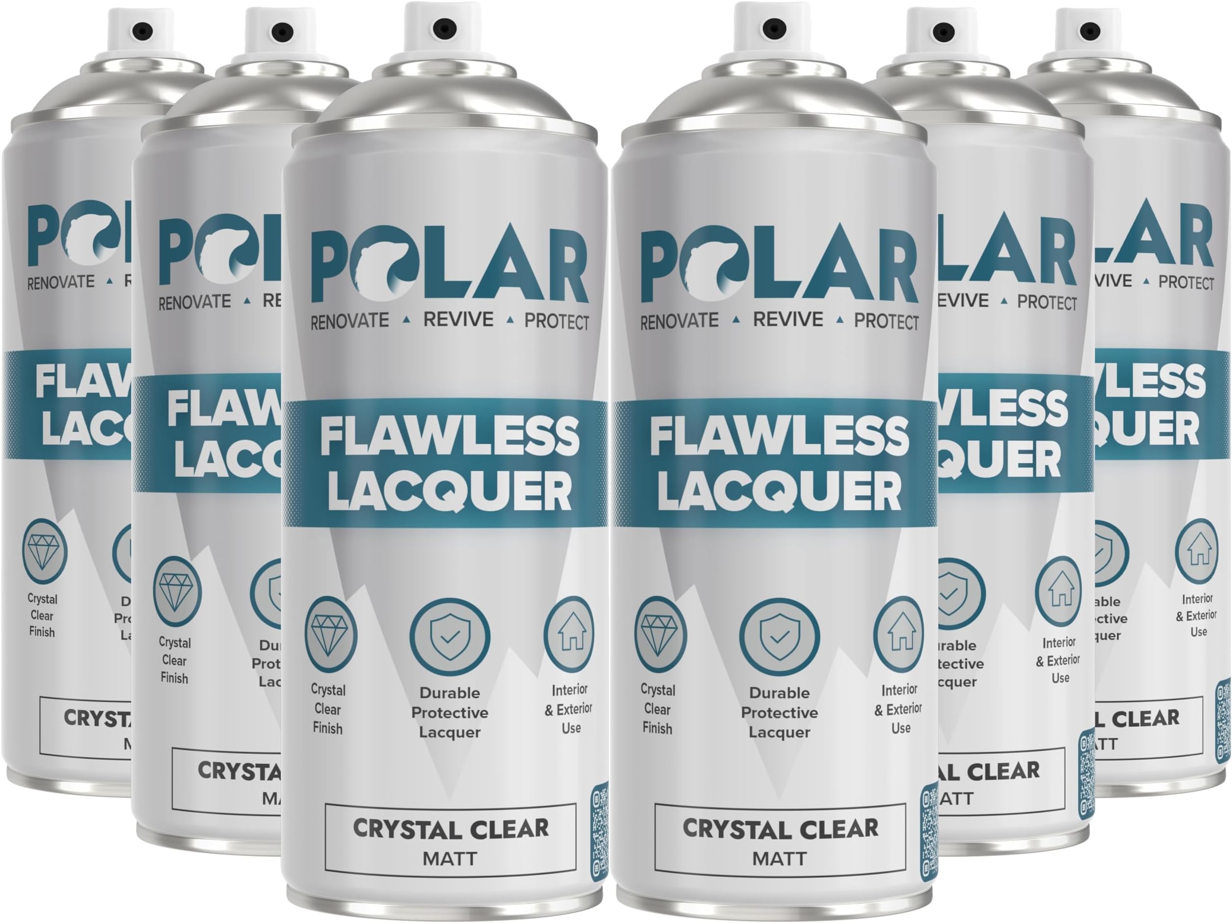– Polar Flawless Lacquer Spray - Protective Coating for Wood, Ceramic, Glass, Plastic & Metal - Scratch Resistant & UV Protection - Primer for DIY, Interior & Exterior - Matt Finish - Clear - 6x400ml