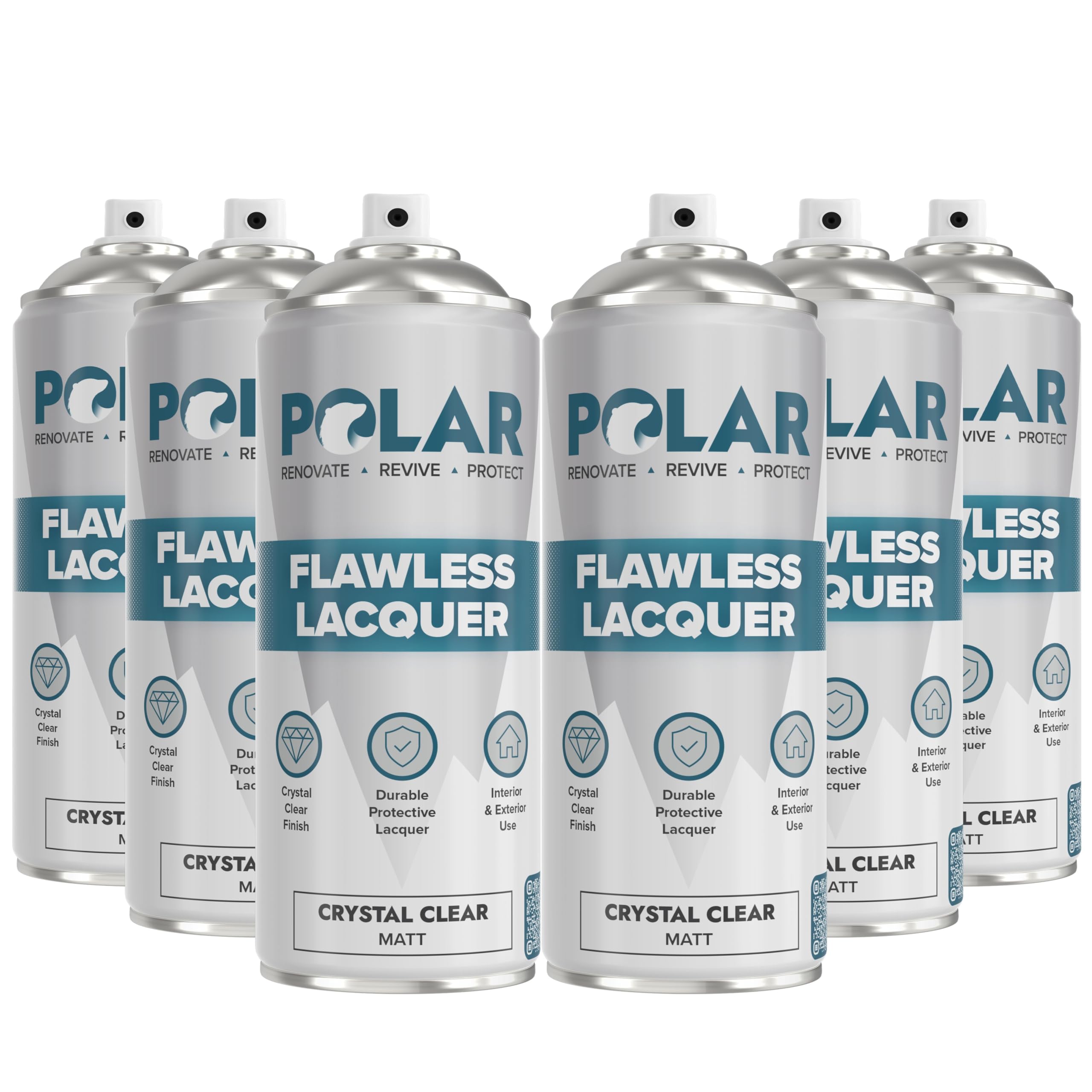 Polar Flawless Clear Lacquer Spray - 6 x 400ml - Matt Finish - Non-Yellowing & Scratch Resistant - Interior & Exterior Surfaces for Wood, Metal, Plastics, Glass & Ceramics