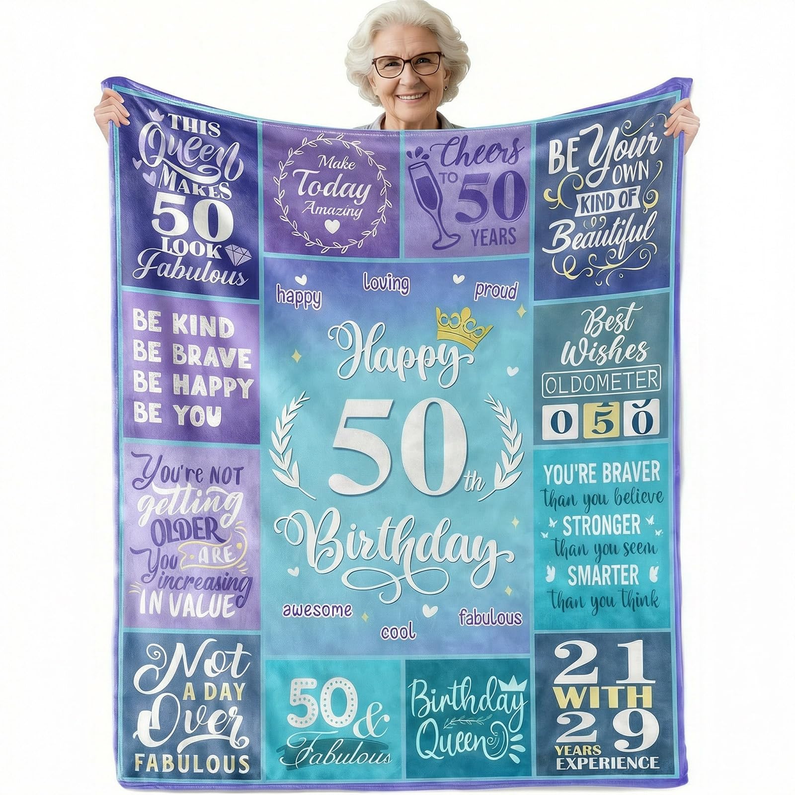 twirush 50th Birthday Gifts for Women, 130x150cm Throw Blanket, 50 Year Old Present for Her, 1976 Birthday Gift, Happy 50th Birthday Gift, Blankets Gifts for Ladies, Mom, Grandma, Sister, wife