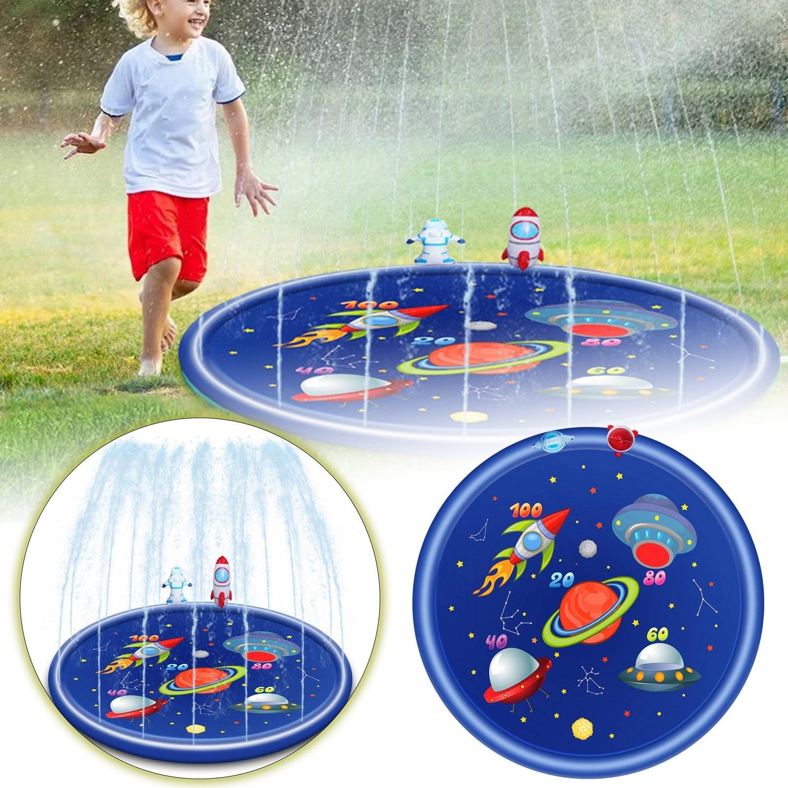 Splash Pad 170cm Sprinkler Wasser Spielmatte, Wasserspielzeug Kinder Spielzeug für Draußen Outdoor Garten, Sprinklerauflage Sommer Spielzeug für Kinder ab 2 3 Jahren und Haustiere