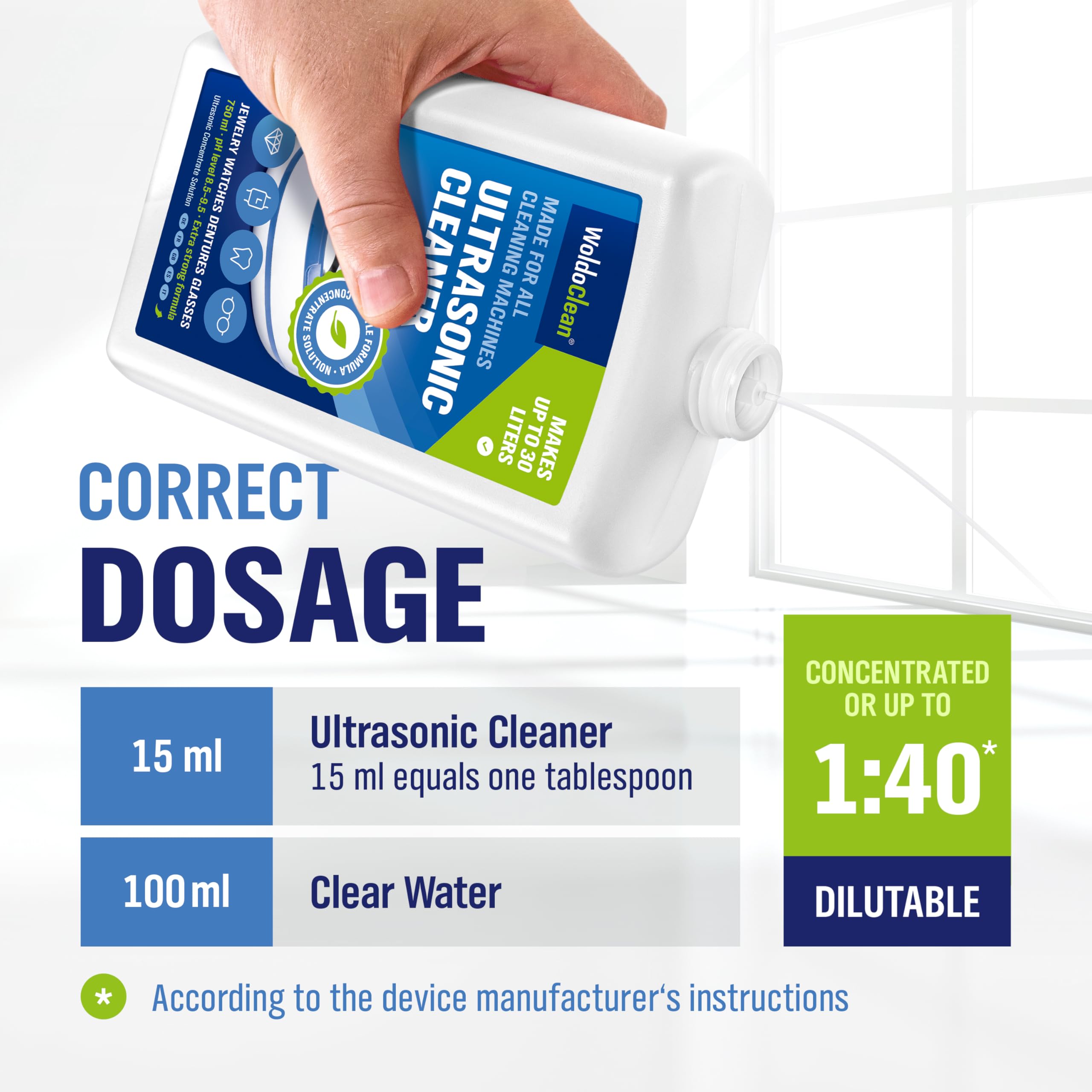 Detergente a ultrasuoni concentrato 2x 750ml per occhiali e gioielli - sufficienti per 60 litri di soluzione detergente