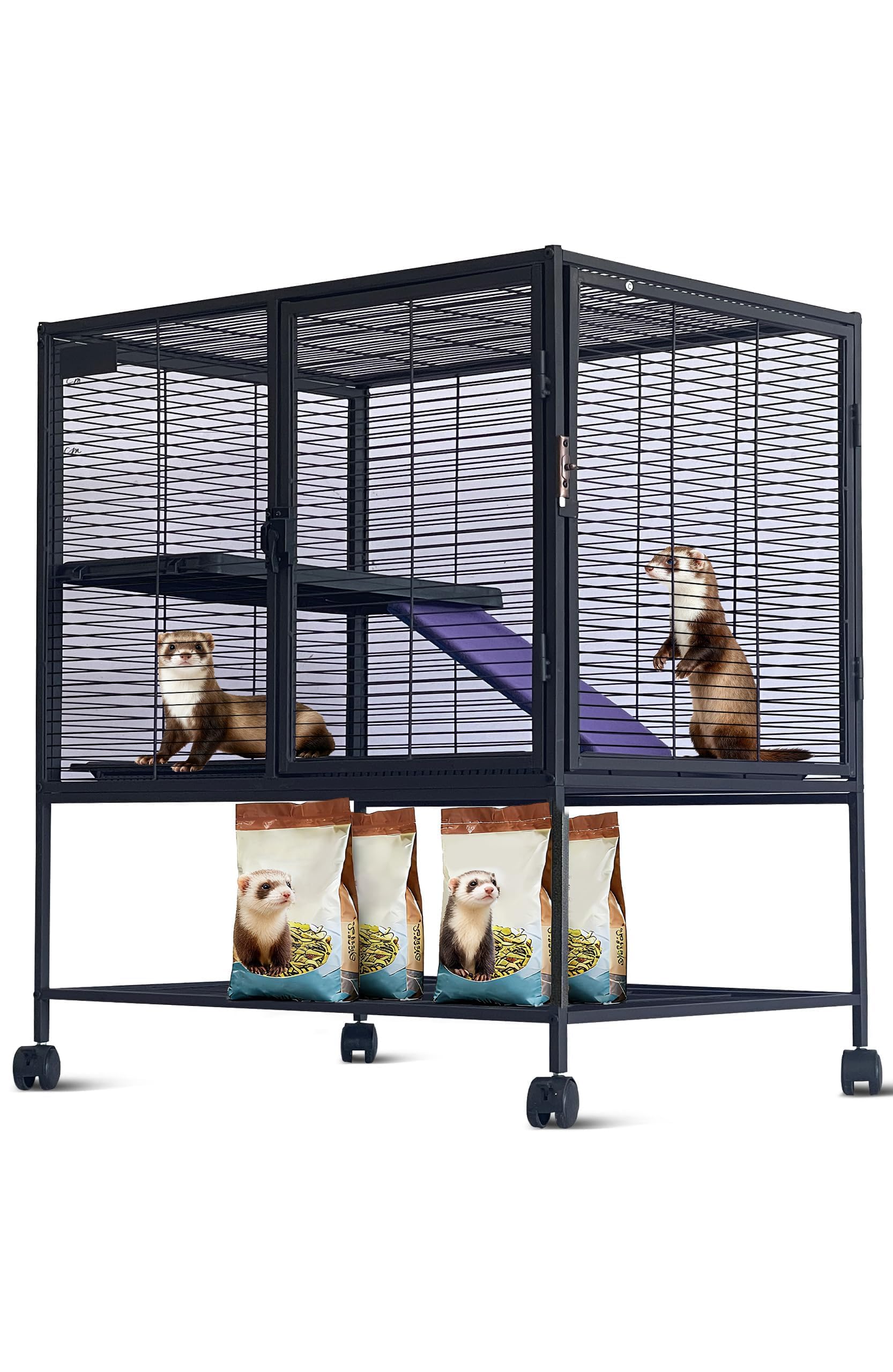 Kleintierkäfig aus Metall 3 Ebenen Großer Mehrstöckiger | Hamsterkäfig Kaninchenstall Meerschweinchenkäfig Abschließbar Rollen Stauraum Herausnehmbare Rampe Schale Leicht Reinigen