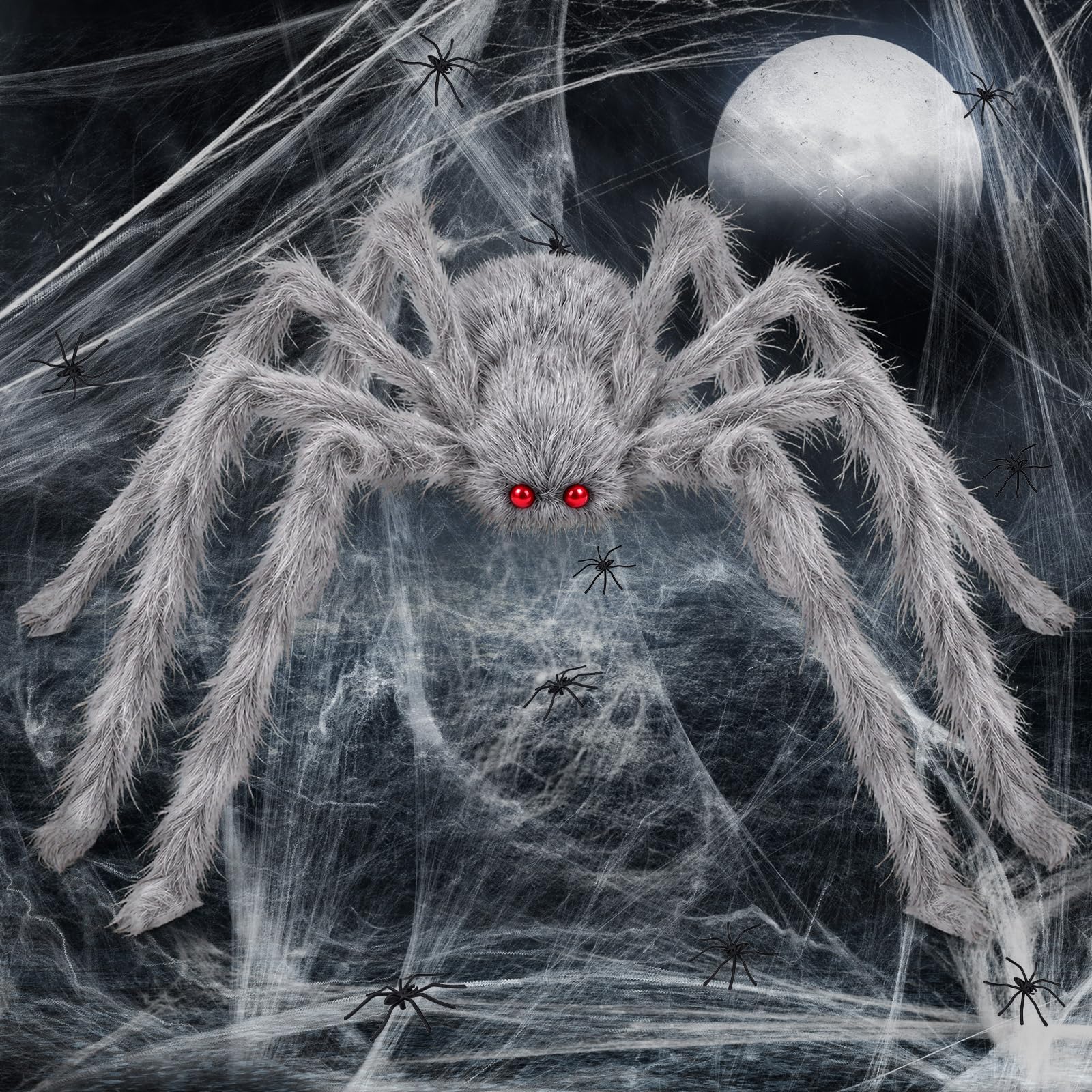 Halloween Deko Outdoor Spinne Set,Riesenspinne Dehnbare Spinnennetze