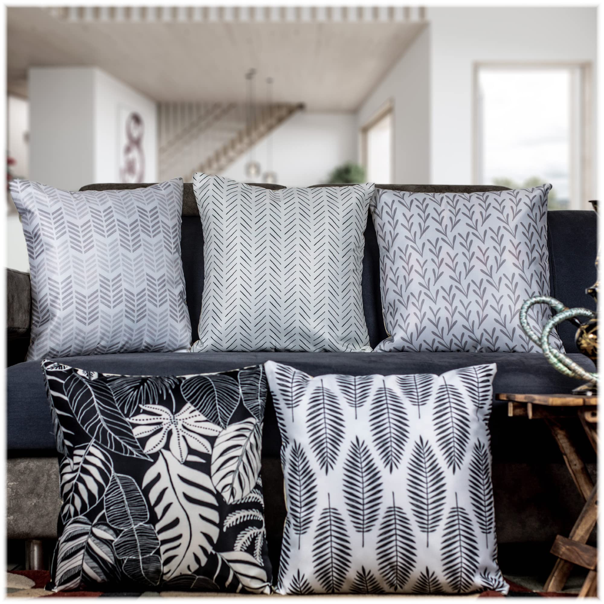 Lazy Lads Urban Jungle Microfiber Satin 250TC Cushion Pillow Covers, Multicolour, Set of 5 Cushion Pillow Covers (12X12 Inches)