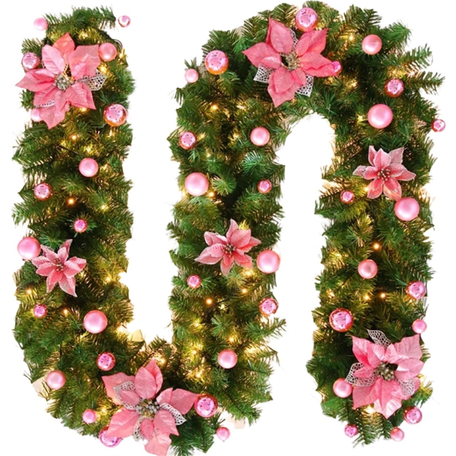 2,7m luksusowa świąteczna dekoracja wieniec z trzciny LED z latarniami zielona sztuczna choinka Banner Party noworoczny drzwi Wrea (Size : Pink)