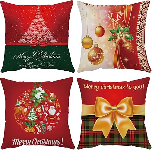 YeeJu Juego de 4 fundas de almohada decorativas de Navidad, fundas de almohada de terciopelo, fundas de almohada de Navidad, rojo y verde, fundas de disponible en Yaxa Guatemala