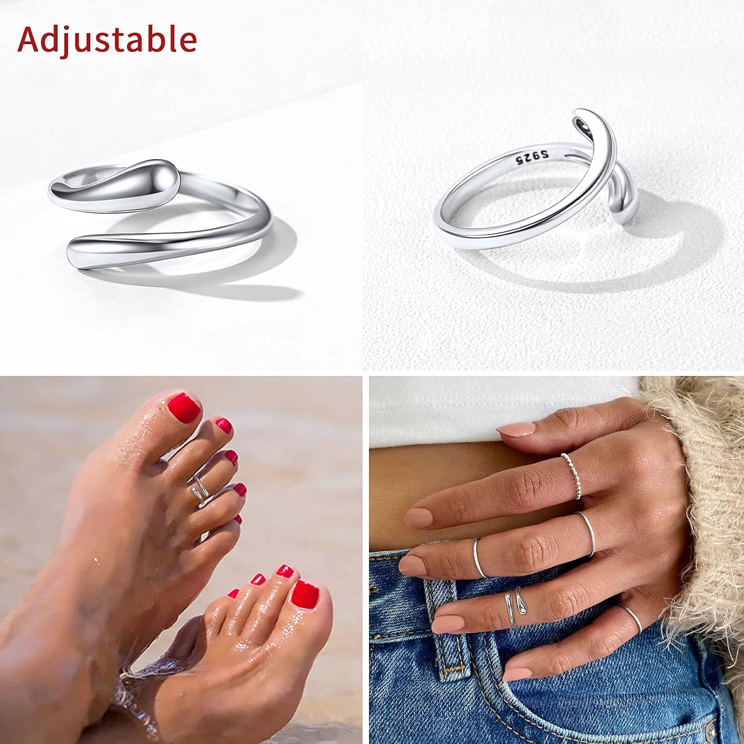 ChicSilver 925 Sterling Silver Toe Ring and Anklet Jewelry Set for Women, Dainty Hypoallergenic Ankle Bracelet and Toe Ring for Beach Party(with Gift Box)