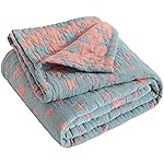 NTBAY 3 Layer Toddler Blanket, Muslin Cotton Jacquard Bed Blankets, Lightweight Thermal Baby Blanket, Super Soft and Warm Crib Blanket for All Seasons, Decoration Gift, 45x60, Red and Blue Star
