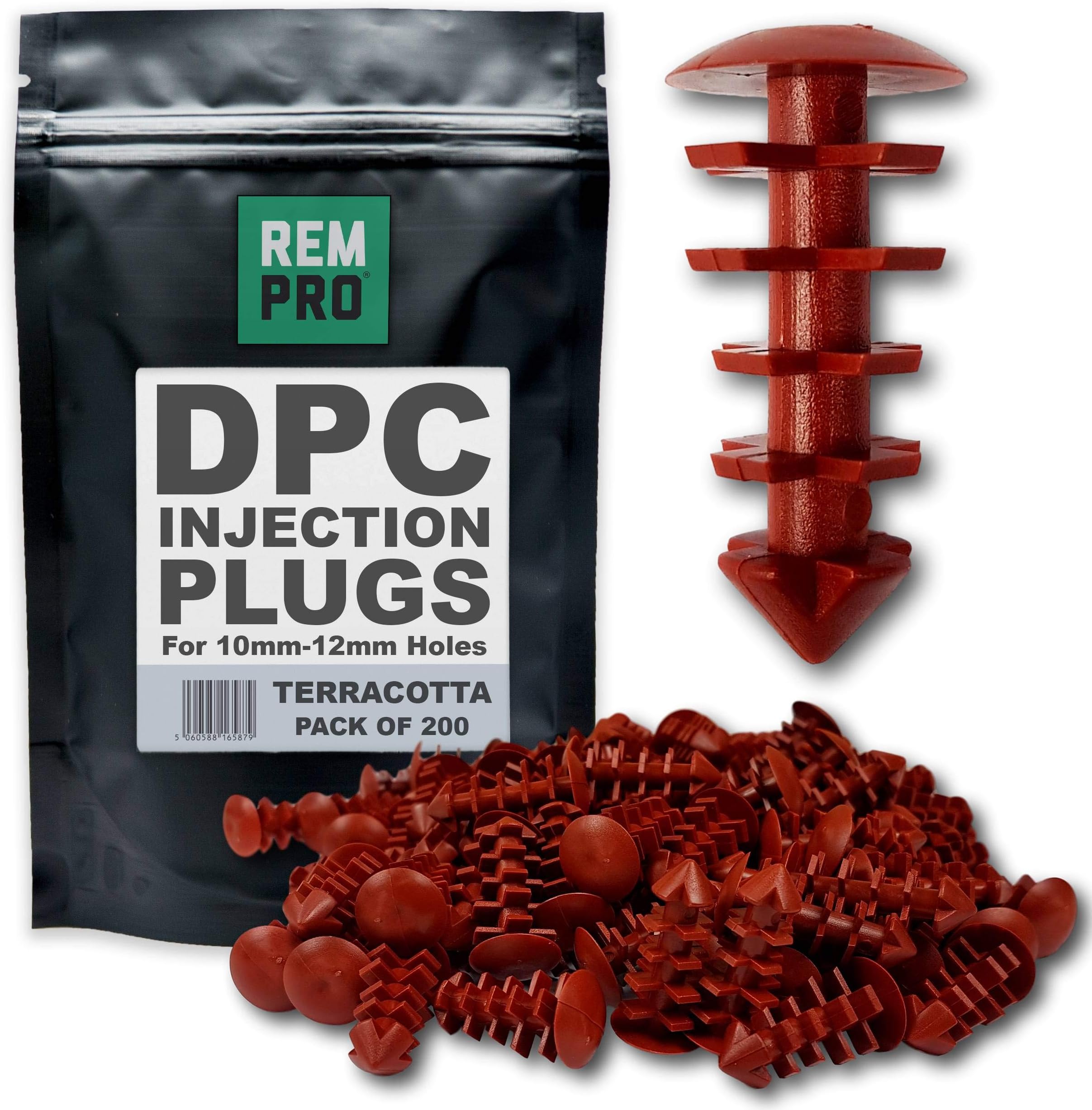 200 x Terracotta DPC Damp Proofing Injection Wall Plugs | Universal 10mm-12mm Holes | Prevent Leakage of Cream