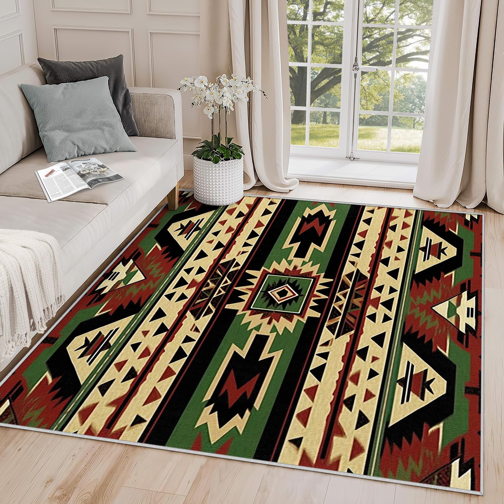 Yoozitrees 6x9 Rug, Southwestern Rug Washable Non Slip Soft for Living Room Bedroom, Aztec Tribal Ethnic Area Rug, Geometric Boho Rustic Traditional