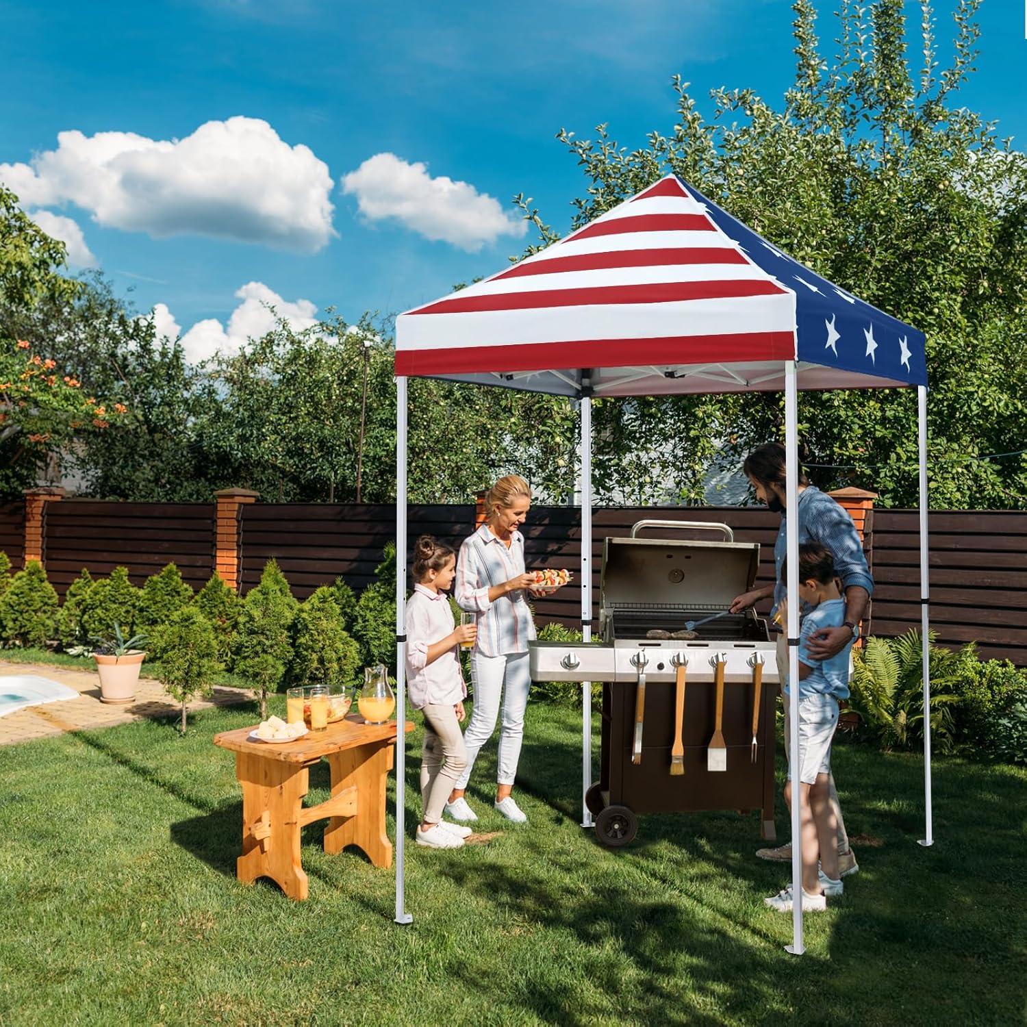 EAGLE PEAK 5x5 Pop Up Canopy Tent Instant Outdoor Canopy Easy Set-up Straight Leg Folding Shelter, American Flag