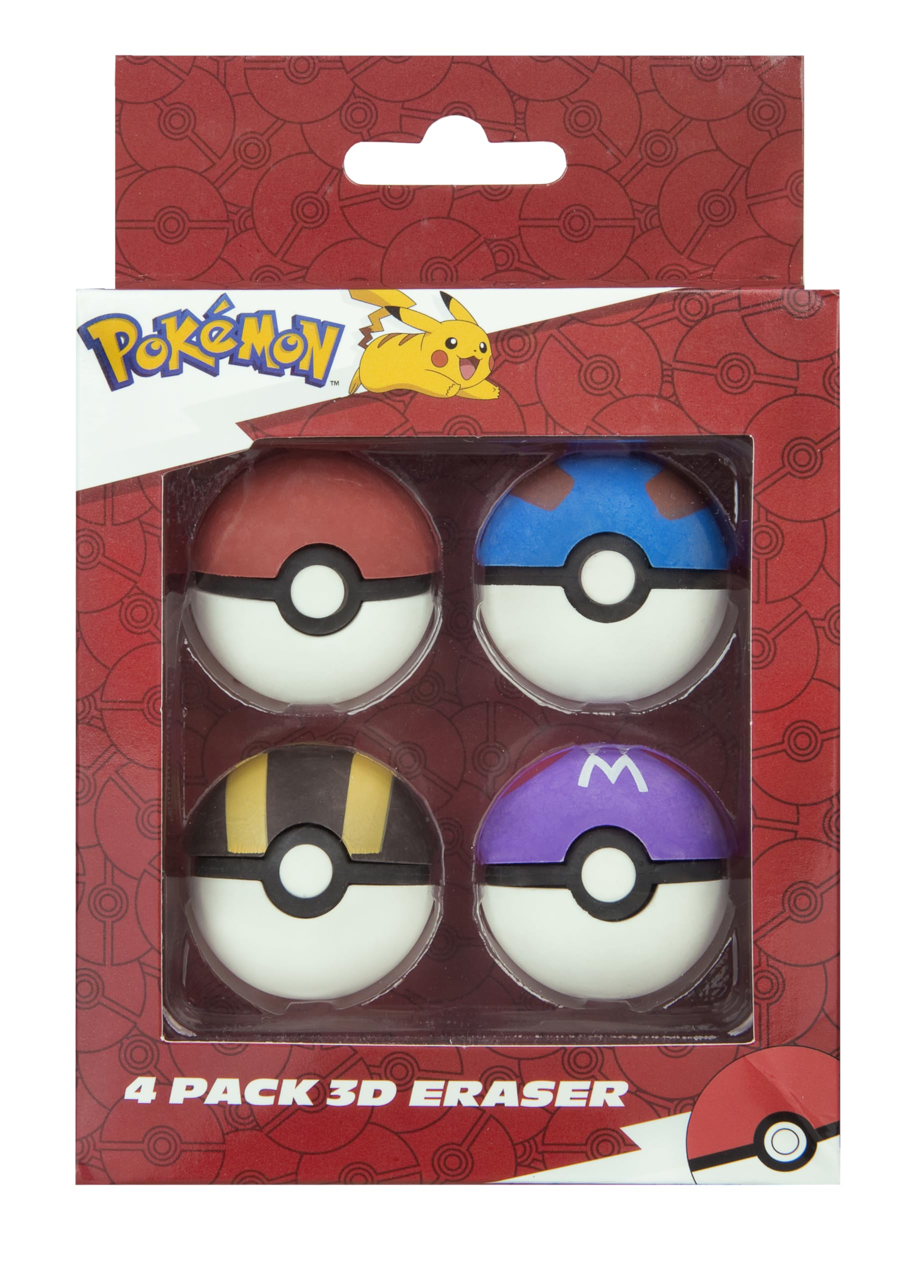 Undercover - Pokémon Eraser Set Pokéball - 4 erasers in Pokéball Design - Practical School Accessory for Pencil case and Desk